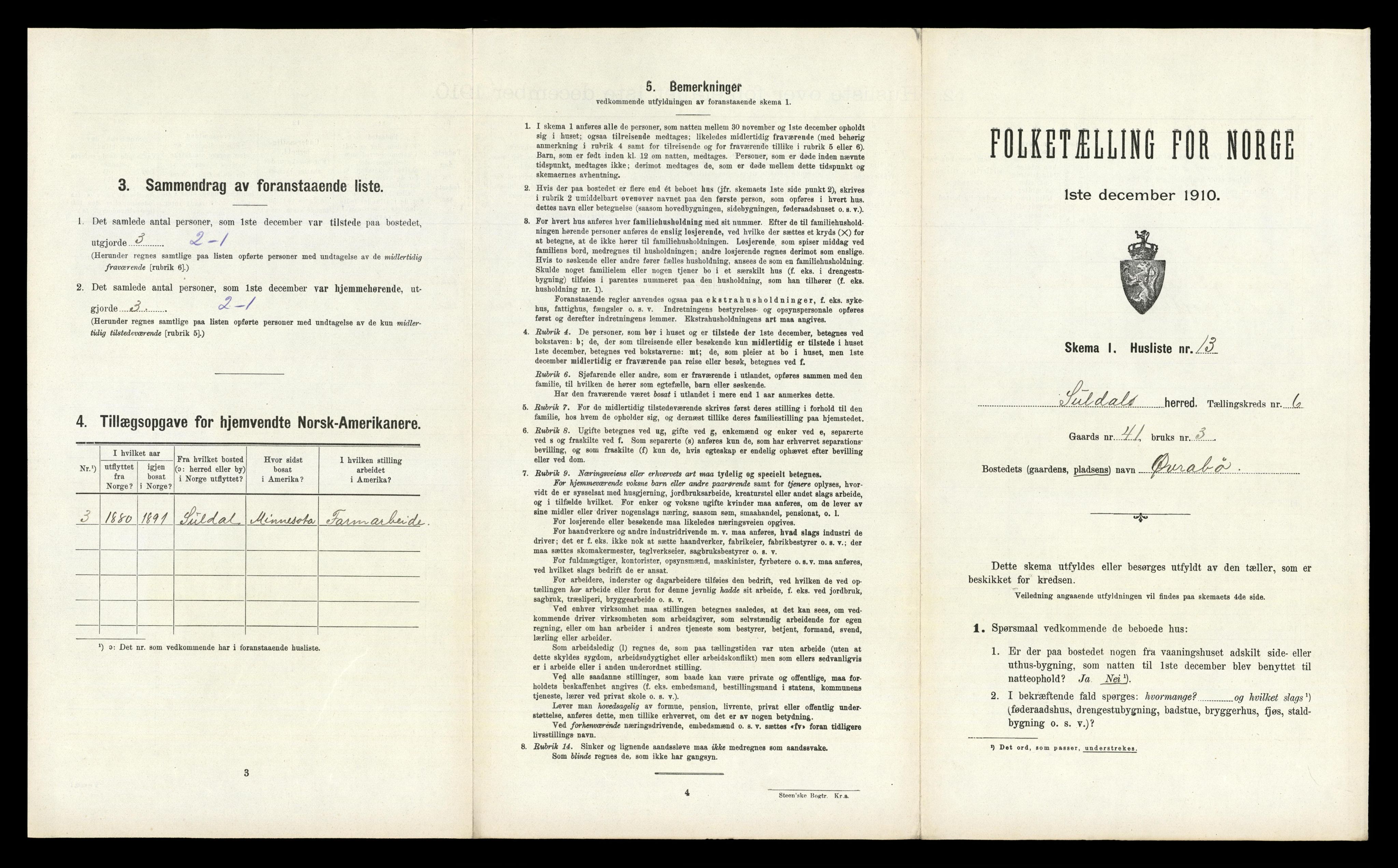 RA, 1910 census for Suldal, 1910, p. 421