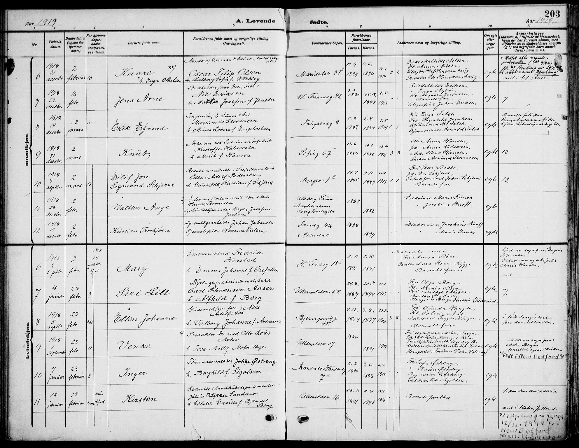 Gamle Aker prestekontor Kirkebøker, SAO/A-10617a/F/L0014: Parish register (official) no. 14, 1909-1924, p. 203