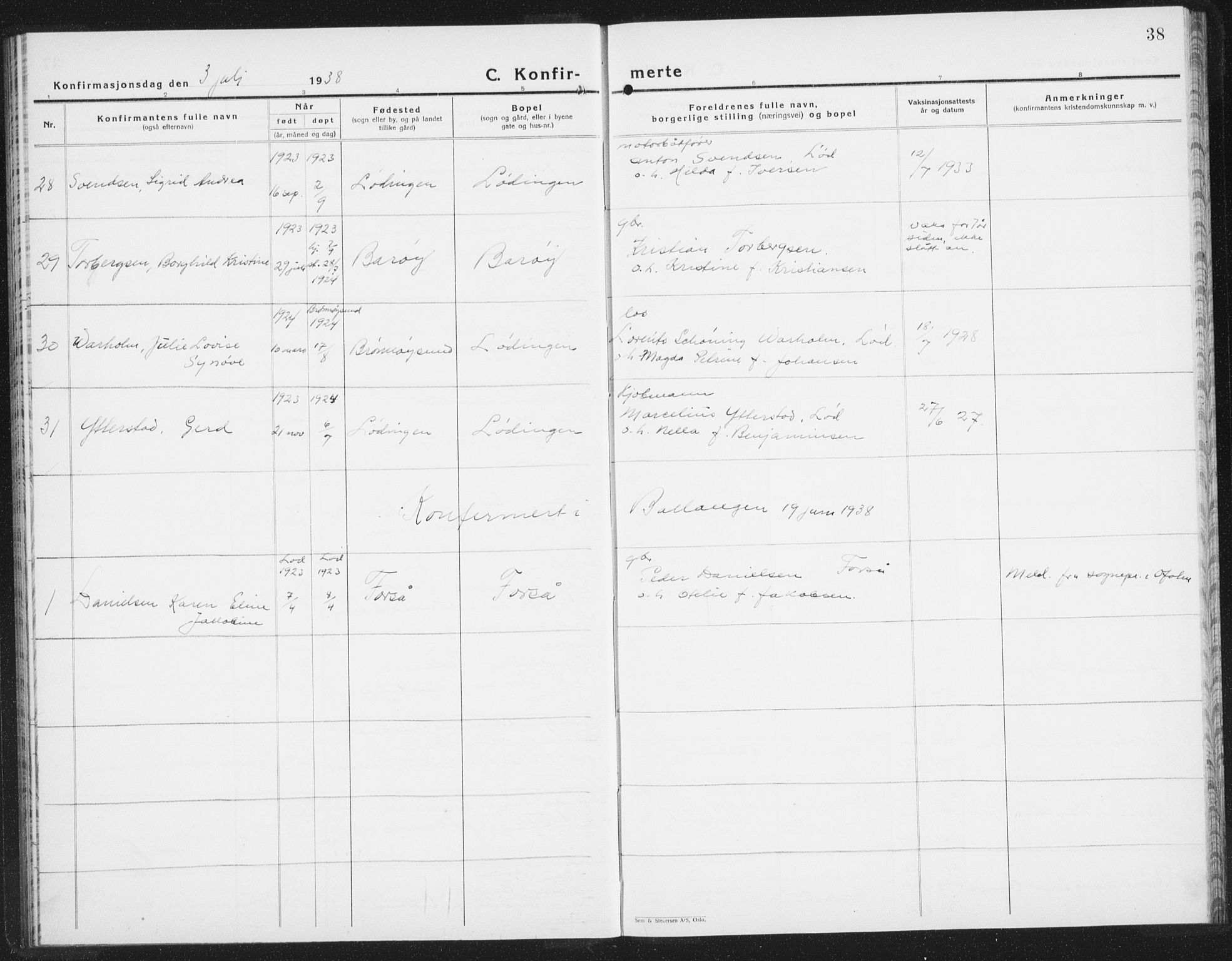 Ministerialprotokoller, klokkerbøker og fødselsregistre - Nordland, AV/SAT-A-1459/872/L1050: Parish register (copy) no. 872C06, 1932-1942, p. 38