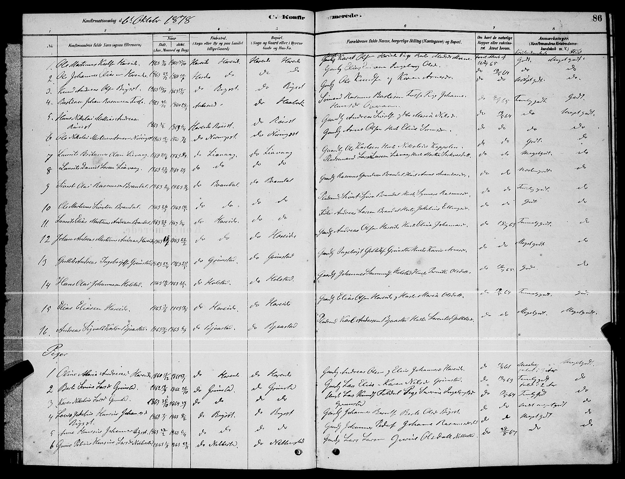 Ministerialprotokoller, klokkerbøker og fødselsregistre - Møre og Romsdal, SAT/A-1454/510/L0125: Parish register (copy) no. 510C02, 1878-1900, p. 86