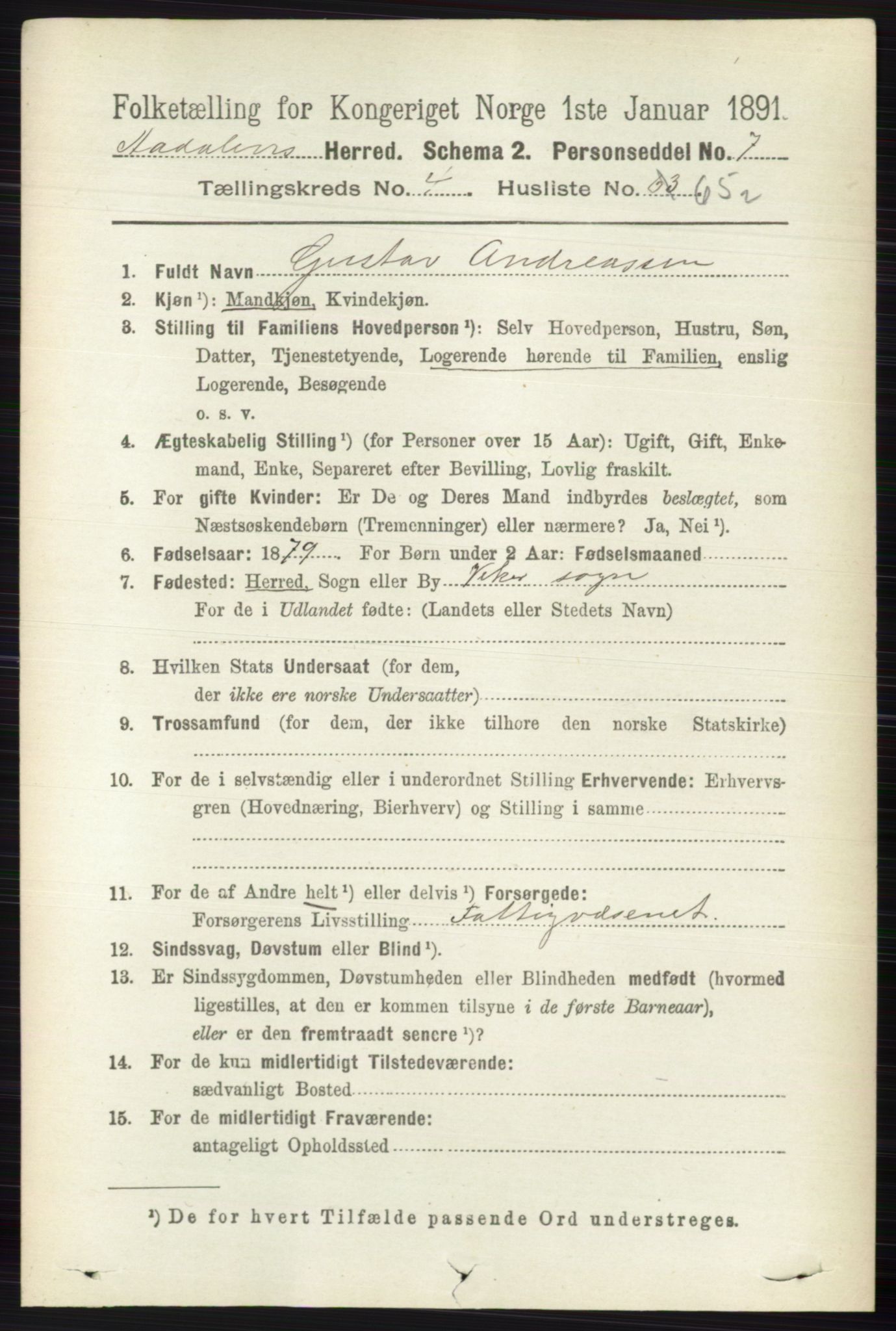RA, 1891 census for 0614 Ådal, 1891, p. 1906