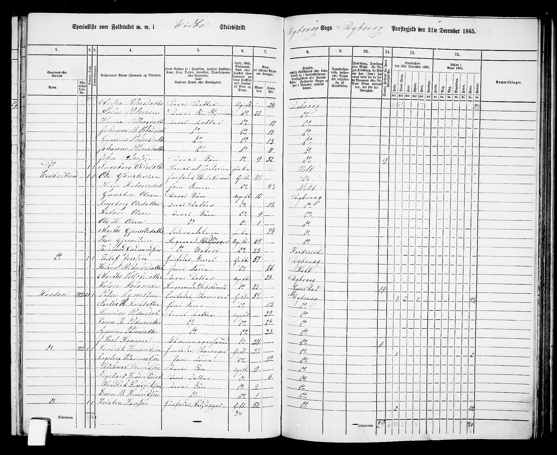 RA, 1865 census for Dypvåg, 1865, p. 115