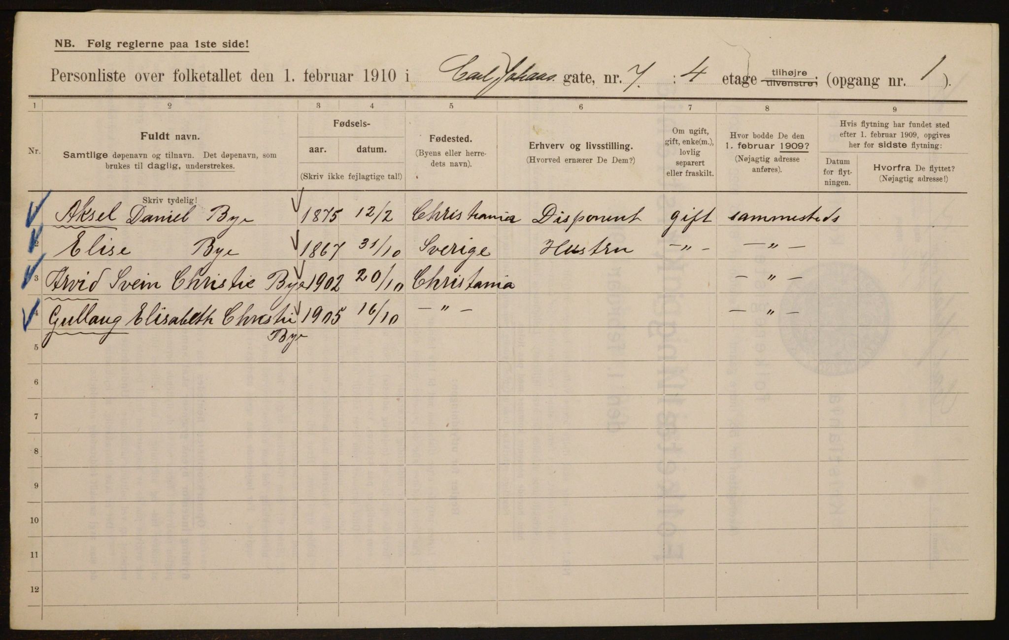 OBA, Municipal Census 1910 for Kristiania, 1910, p. 47324