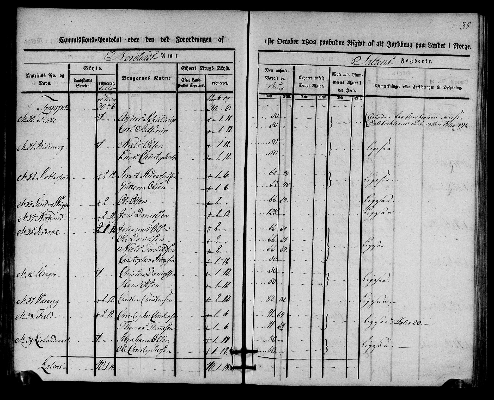 Rentekammeret inntil 1814, Realistisk ordnet avdeling, AV/RA-EA-4070/N/Ne/Nea/L0160: Salten fogderi. Kommisjonsprotokoll, 1803, p. 34