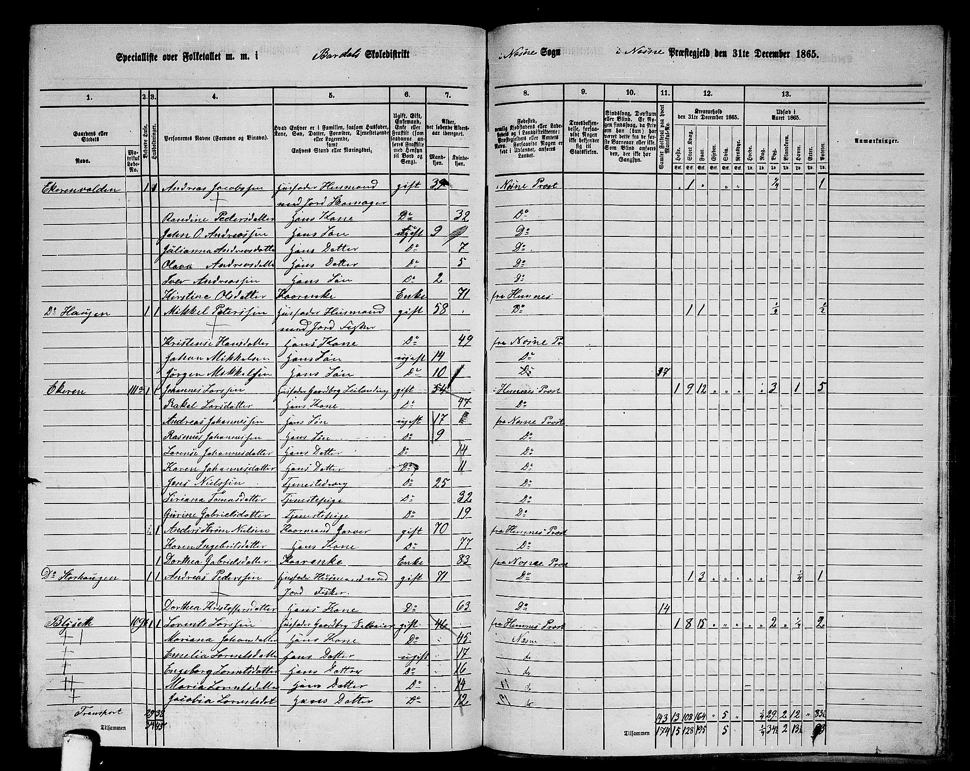 RA, 1865 census for Nesna, 1865, p. 154