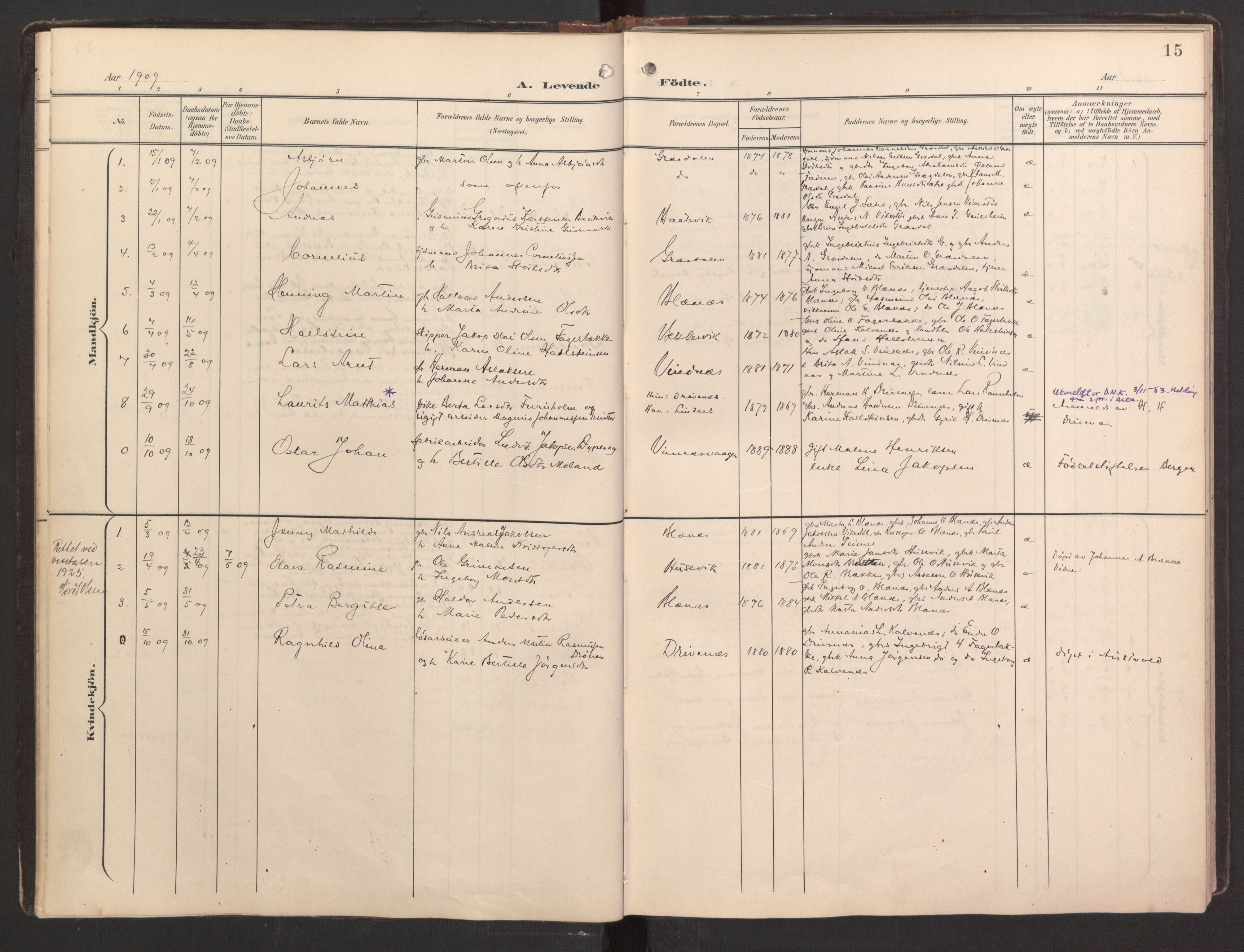 Fitjar sokneprestembete, SAB/A-99926: Parish register (official) no. B 1, 1900-1926, p. 15