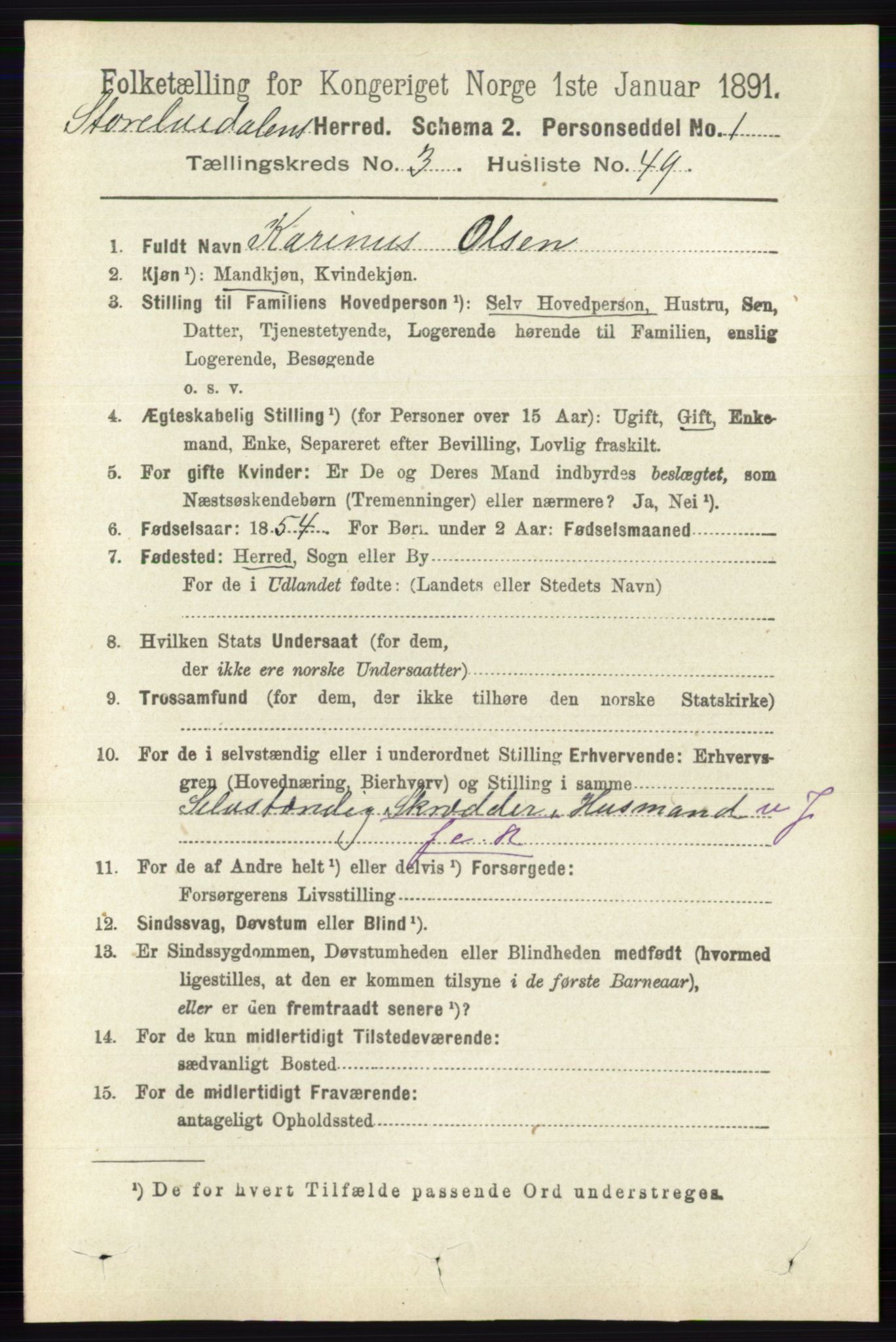 RA, 1891 census for 0430 Stor-Elvdal, 1891, p. 1179