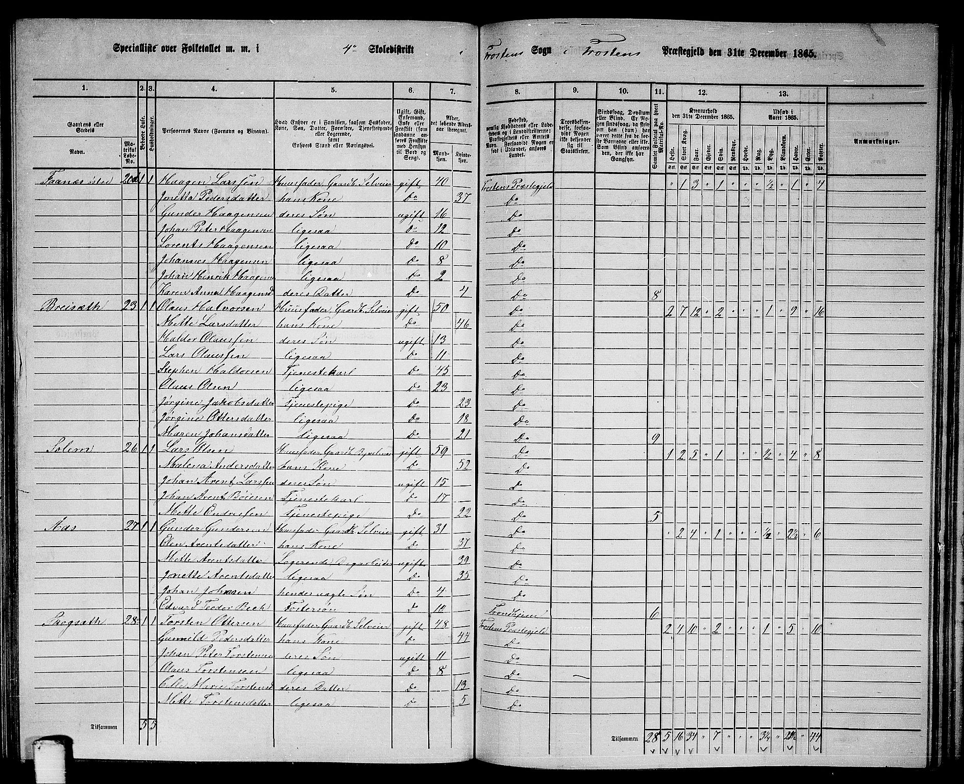 RA, 1865 census for Frosta, 1865, p. 101