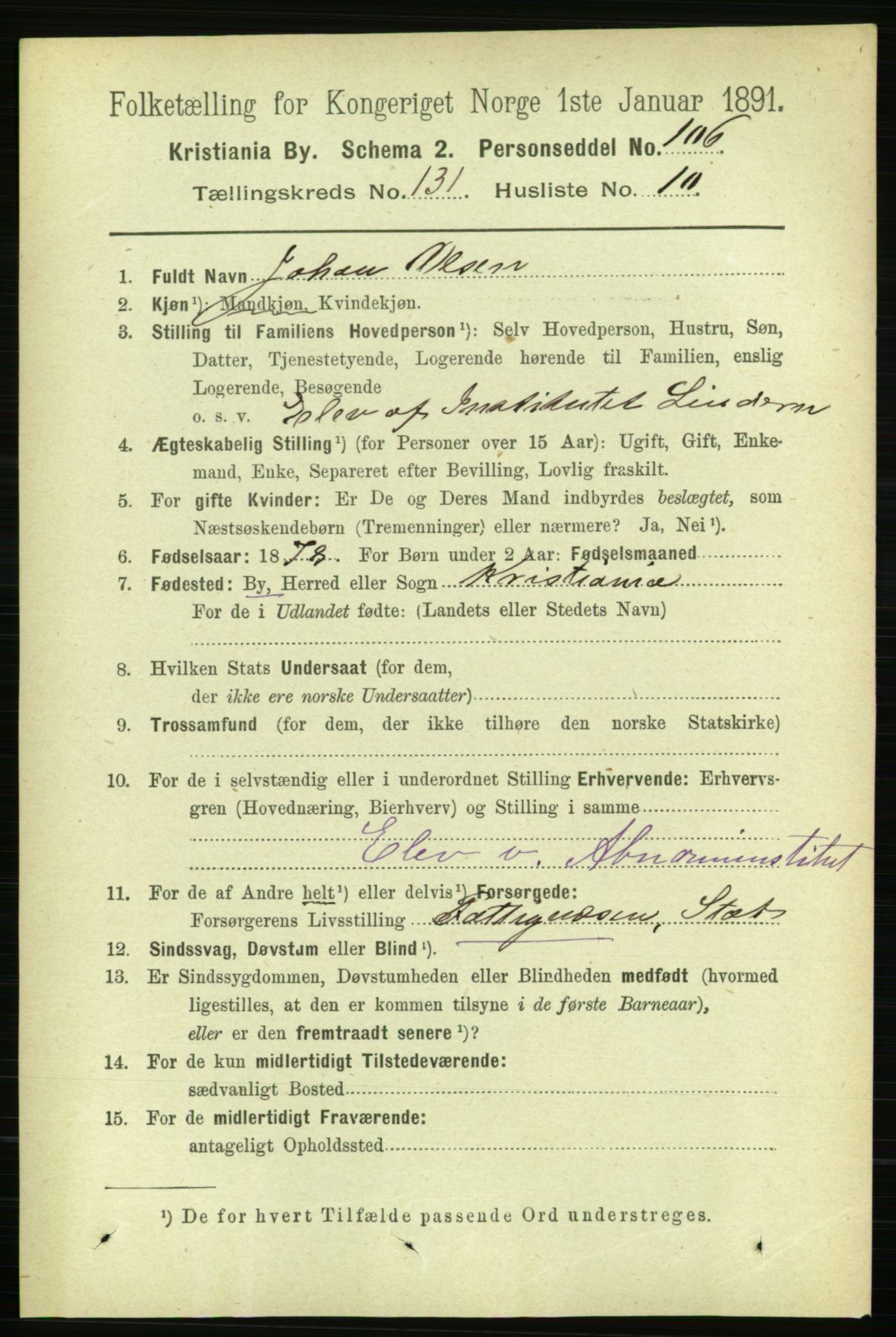 RA, 1891 census for 0301 Kristiania, 1891, p. 71084