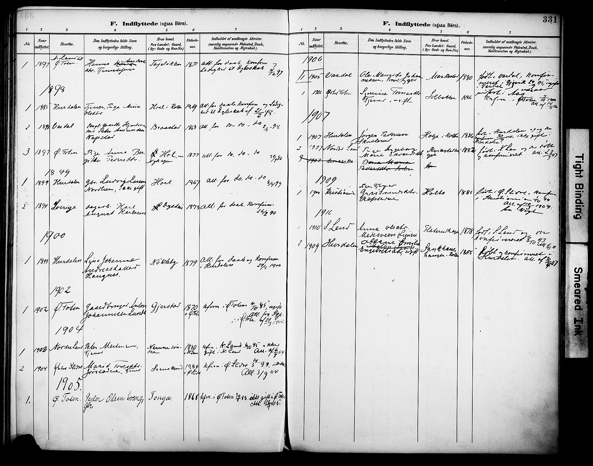Vestre Toten prestekontor, SAH/PREST-108/H/Ha/Haa/L0013: Parish register (official) no. 13, 1895-1911, p. 331
