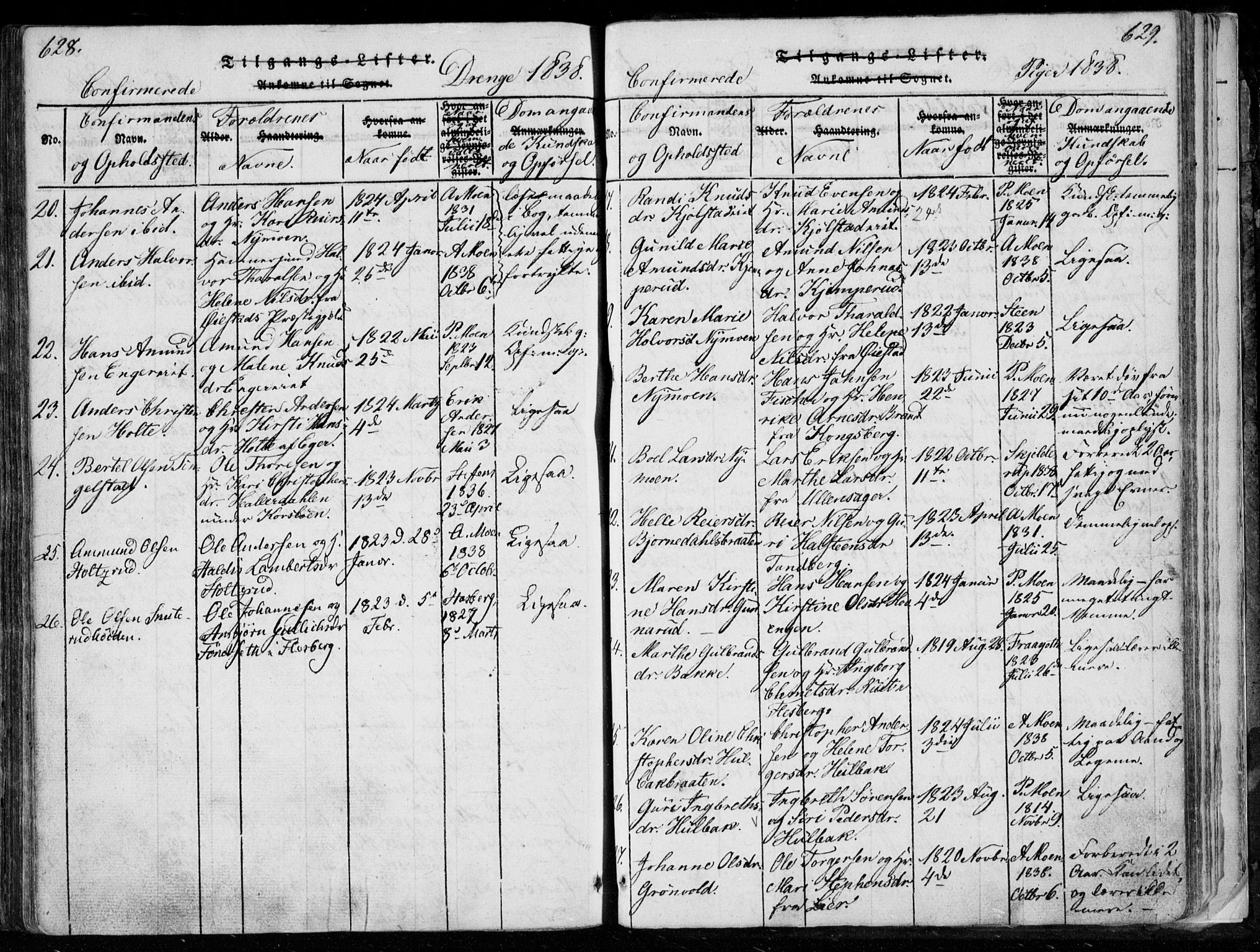 Modum kirkebøker, AV/SAKO-A-234/F/Fa/L0006: Parish register (official) no. 6, 1832-1841, p. 628-629