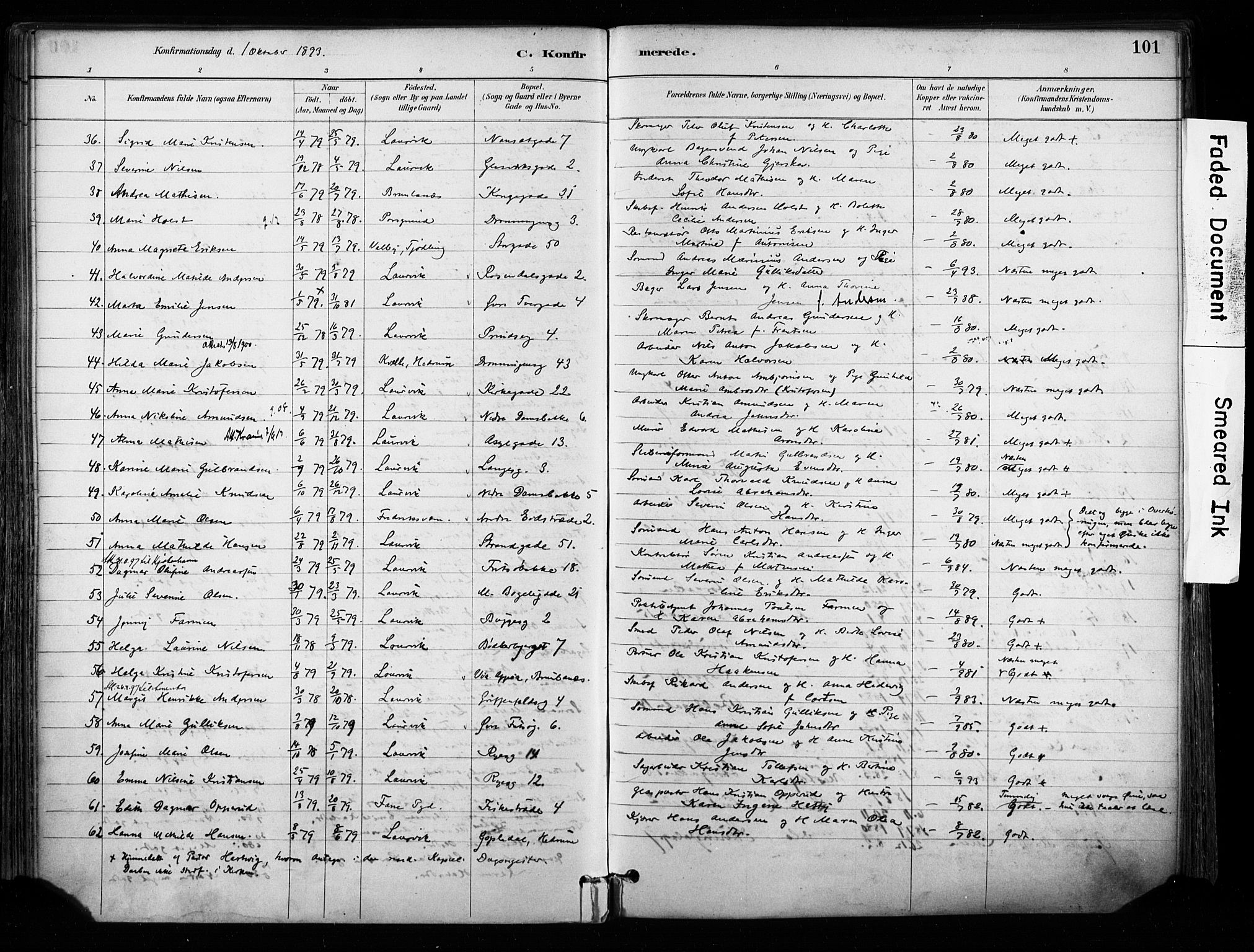 Larvik kirkebøker, AV/SAKO-A-352/F/Fa/L0008: Parish register (official) no. I 8, 1884-1902, p. 101