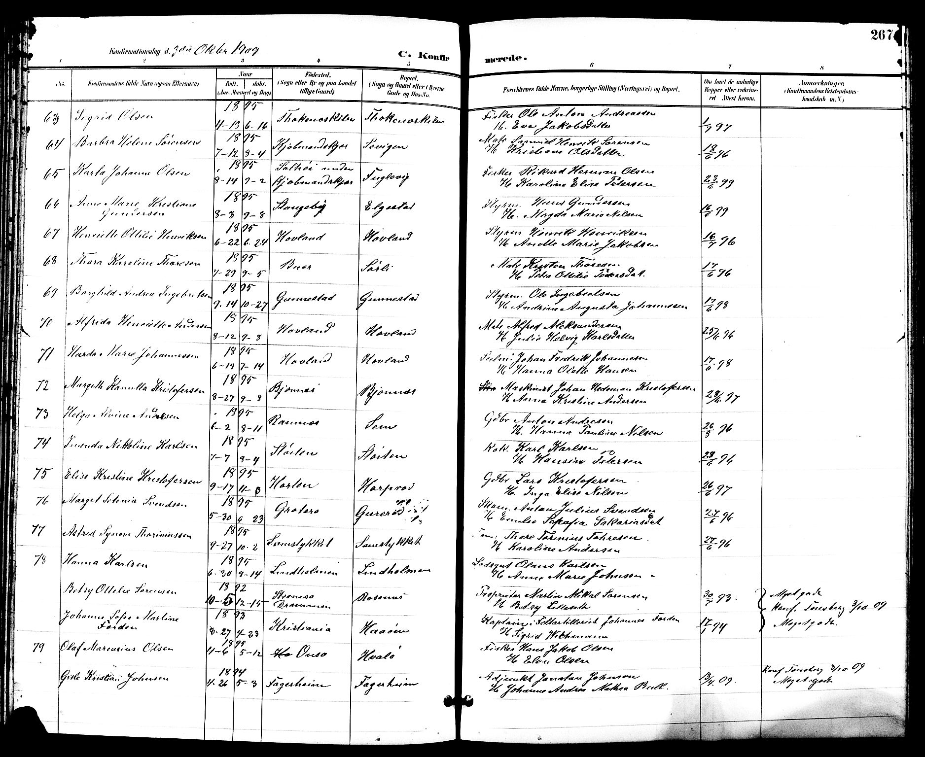 Nøtterøy kirkebøker, SAKO/A-354/G/Ga/L0004: Parish register (copy) no. I 4, 1894-1909, p. 267