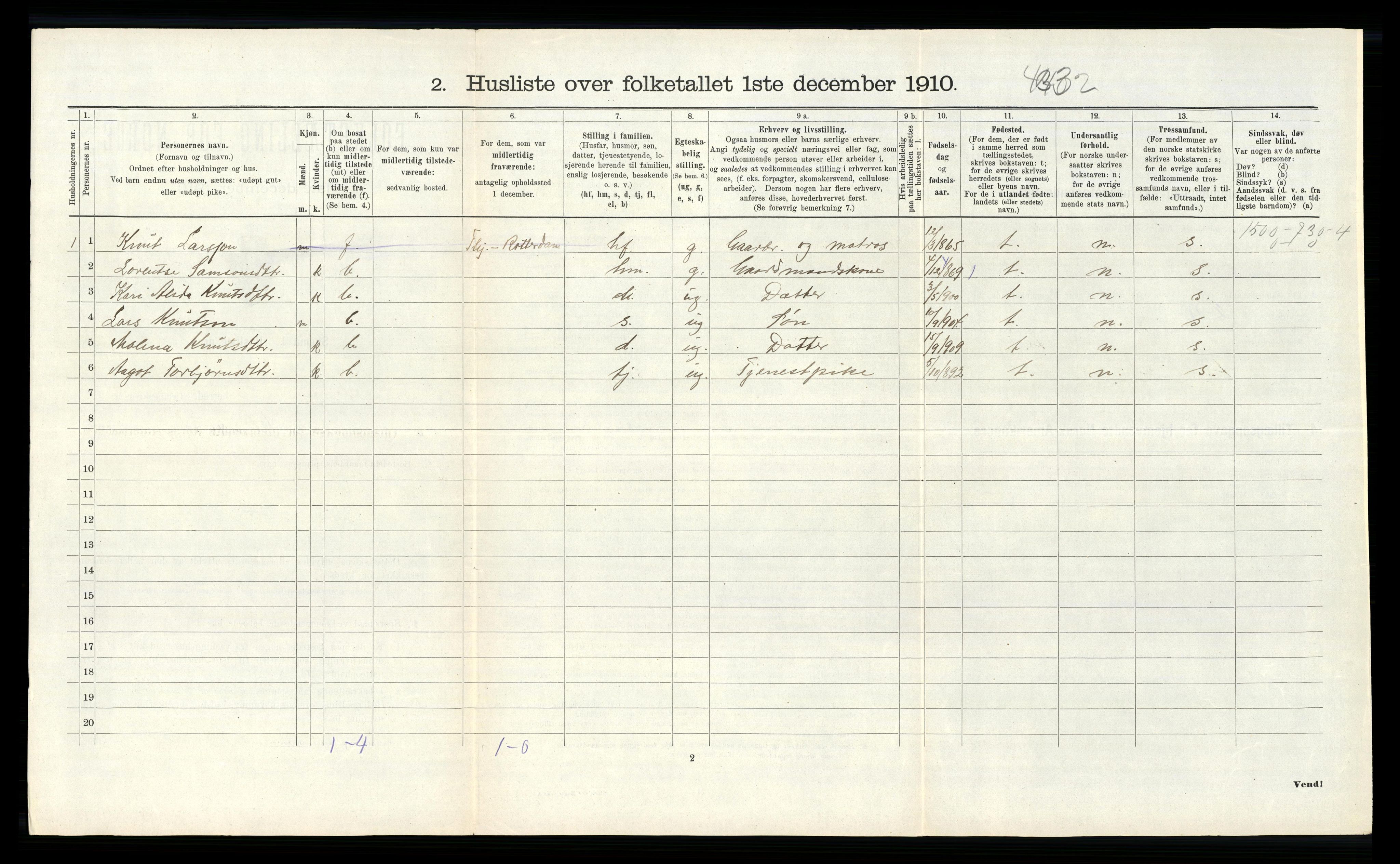 RA, 1910 census for Tysnes, 1910, p. 1017