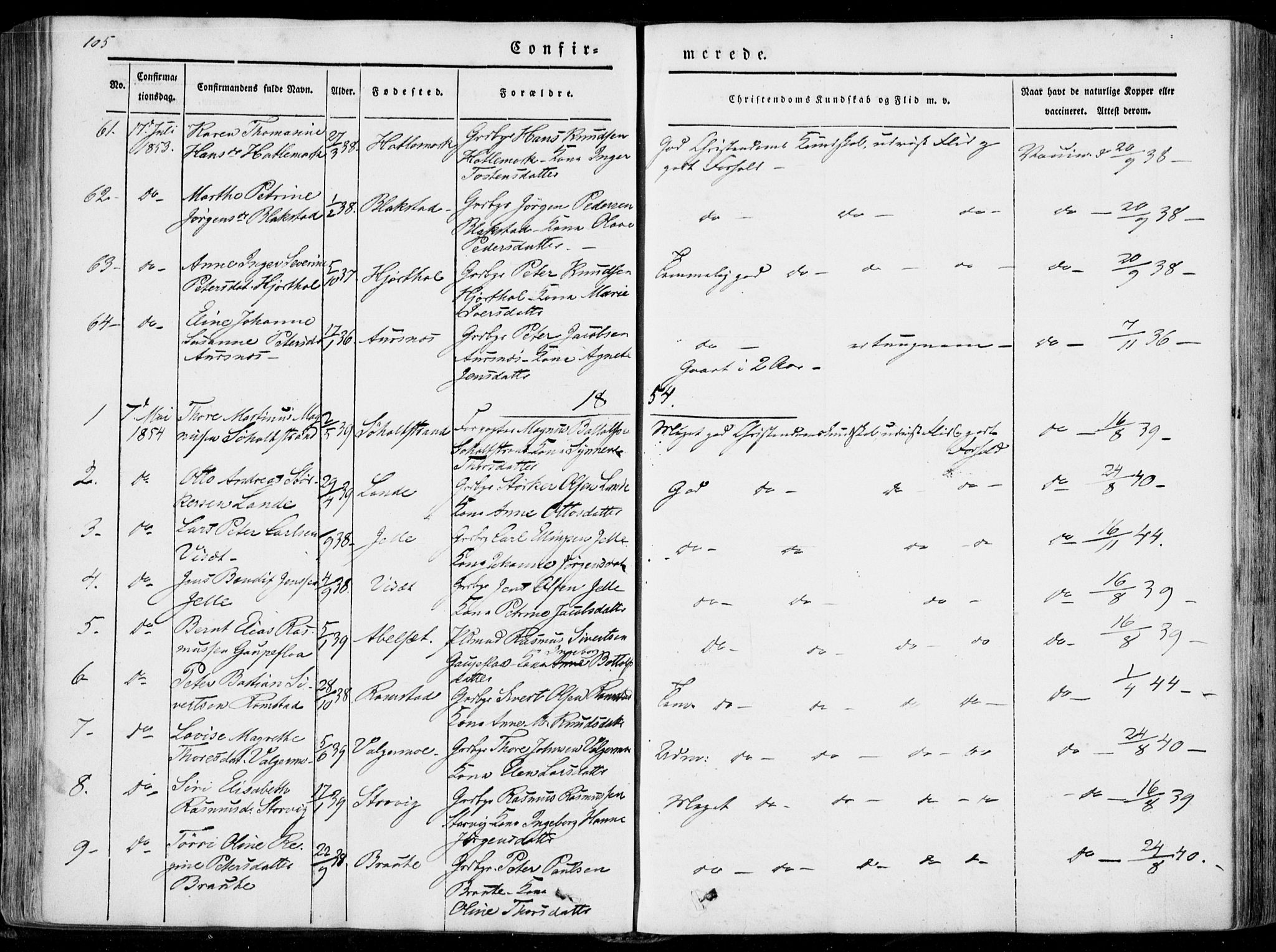 Ministerialprotokoller, klokkerbøker og fødselsregistre - Møre og Romsdal, SAT/A-1454/522/L0313: Parish register (official) no. 522A08, 1852-1862, p. 105