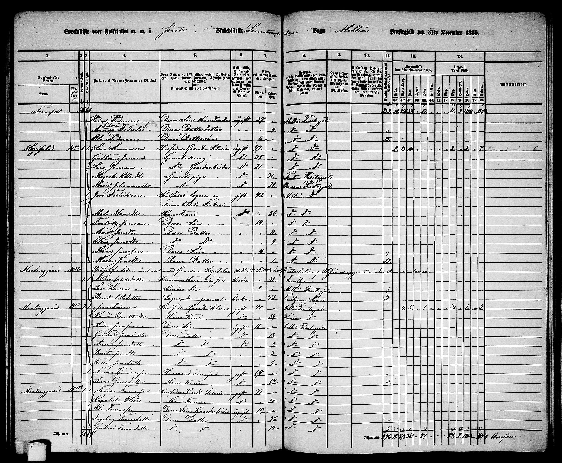 RA, 1865 census for Melhus, 1865, p. 210