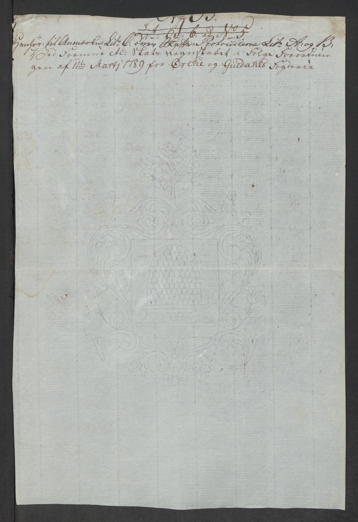 Rentekammeret inntil 1814, Reviderte regnskaper, Mindre regnskaper, AV/RA-EA-4068/Rf/Rfe/L0032: Numedal og Sandsvær fogderi, Orkdal og Gauldal fogderi, 1789, p. 199