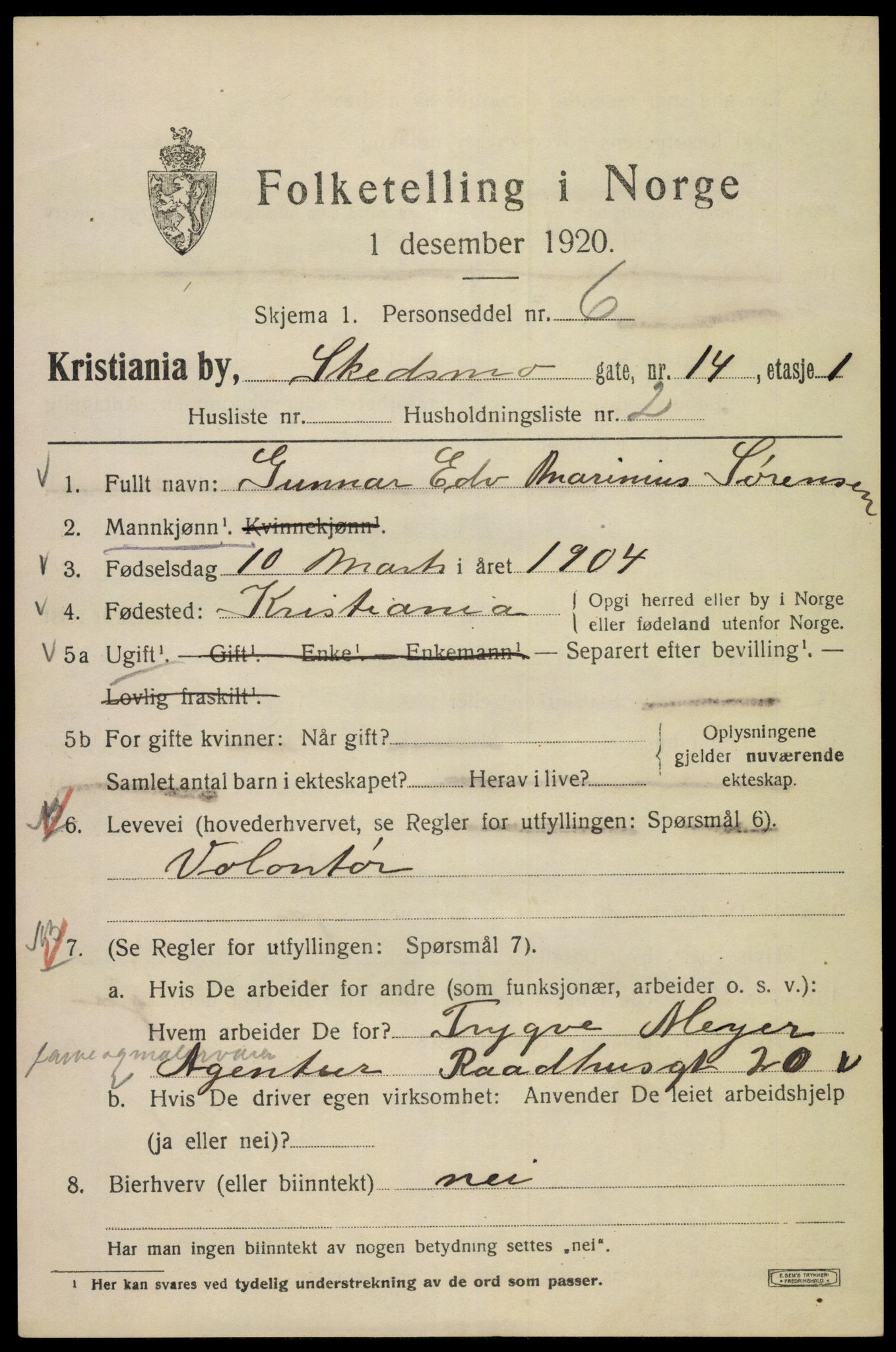 SAO, 1920 census for Kristiania, 1920, p. 512051