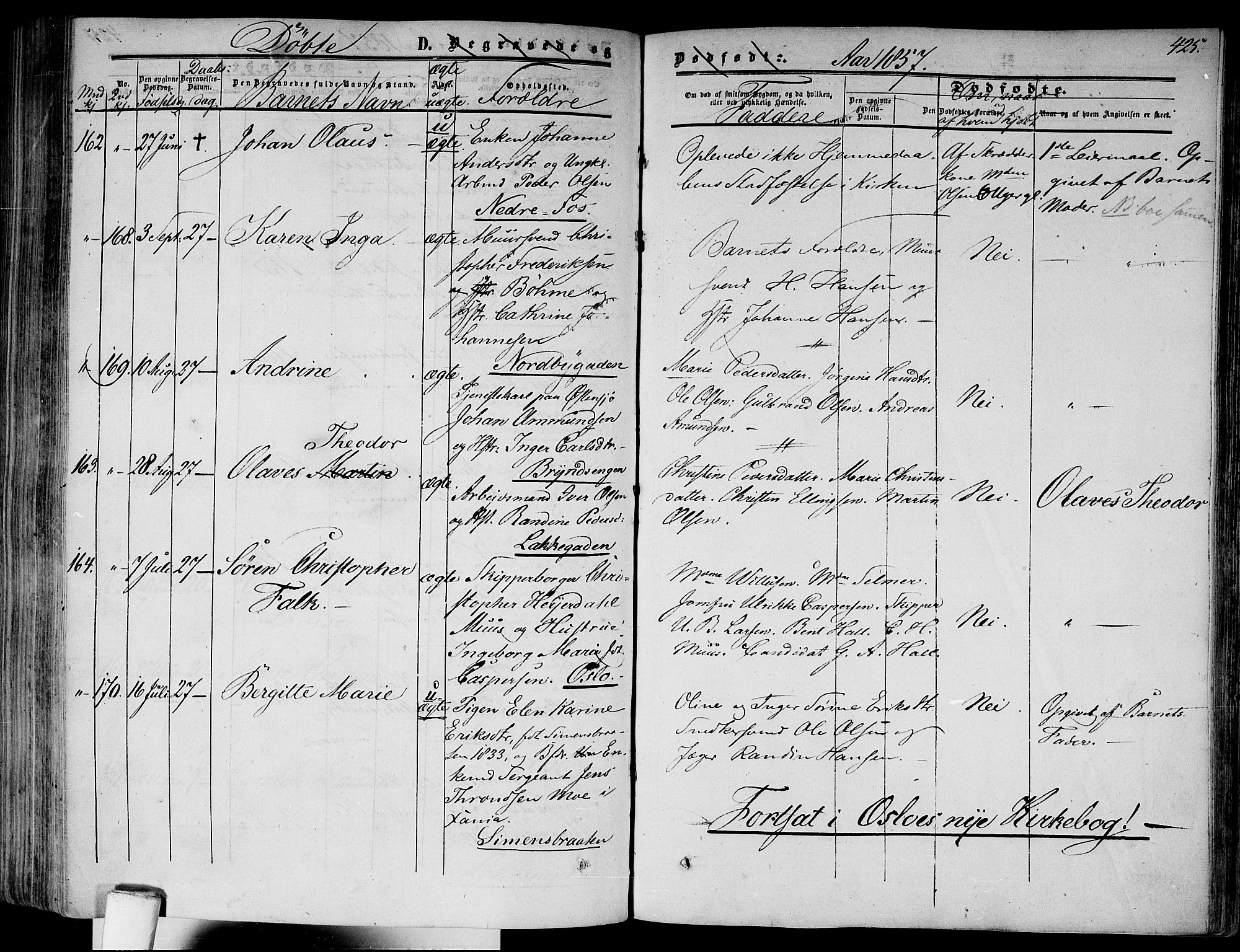 Gamlebyen prestekontor Kirkebøker, SAO/A-10884/F/Fa/L0004: Parish register (official) no. 4, 1850-1857, p. 425