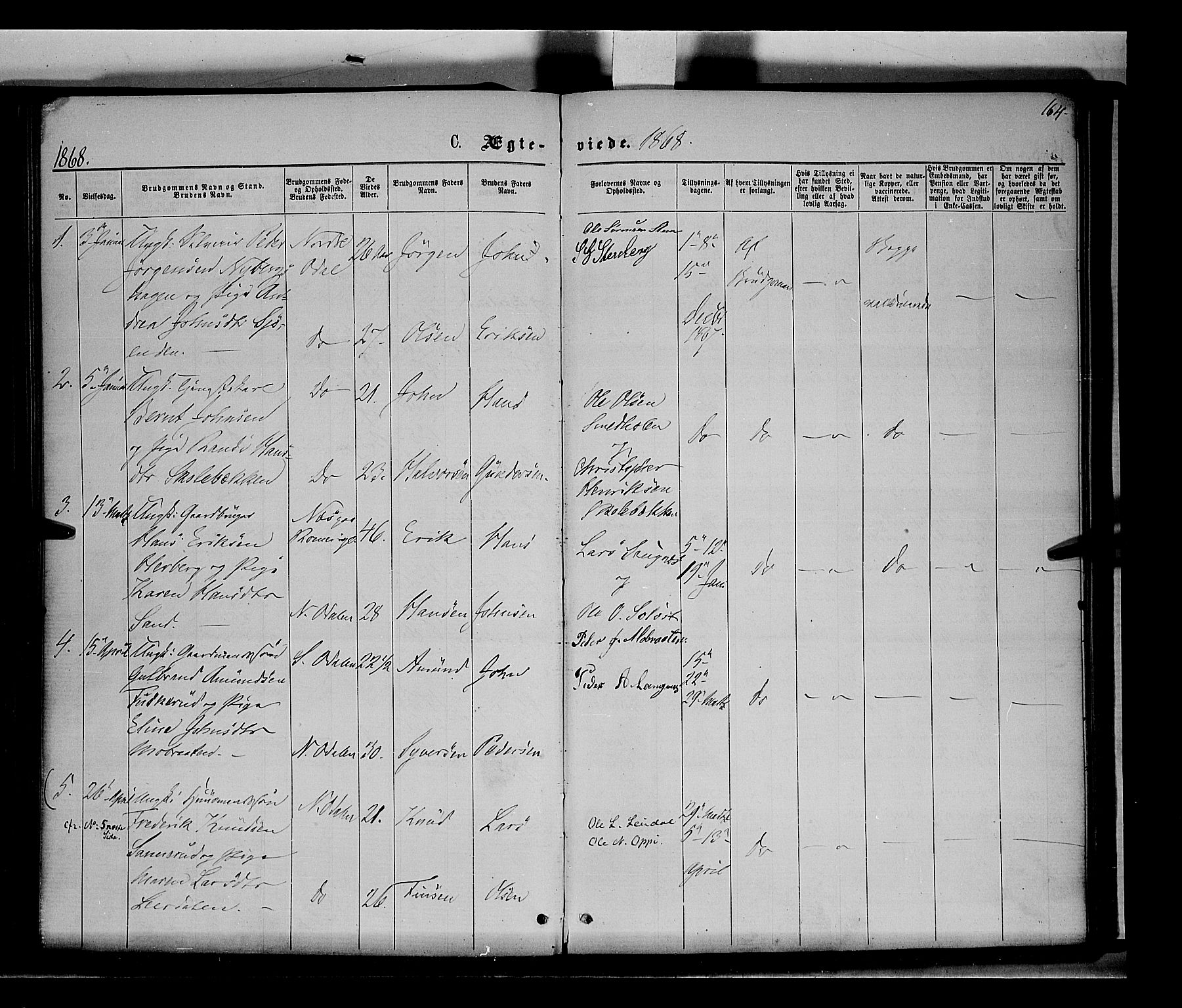 Nord-Odal prestekontor, AV/SAH-PREST-032/H/Ha/Haa/L0004: Parish register (official) no. 4, 1866-1873, p. 164