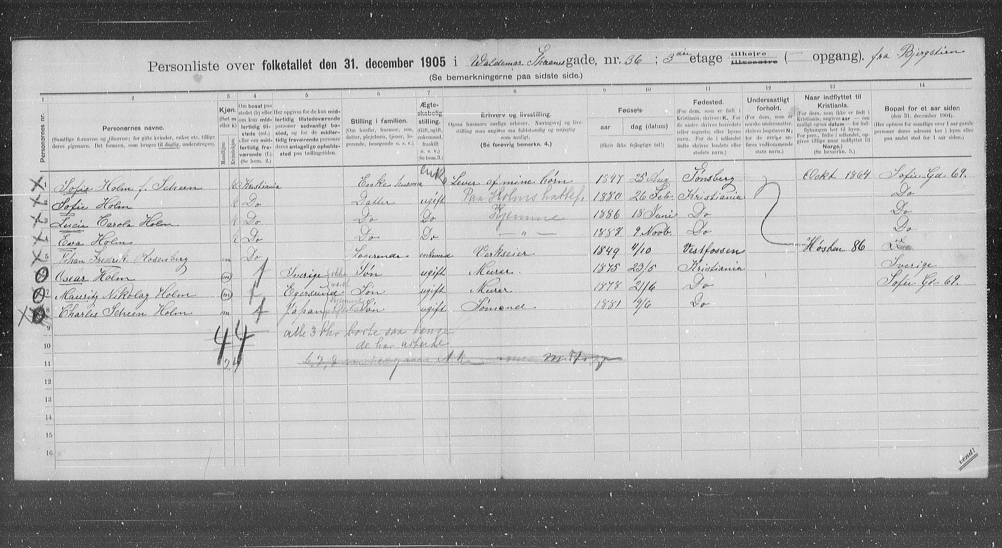 OBA, Municipal Census 1905 for Kristiania, 1905, p. 66710