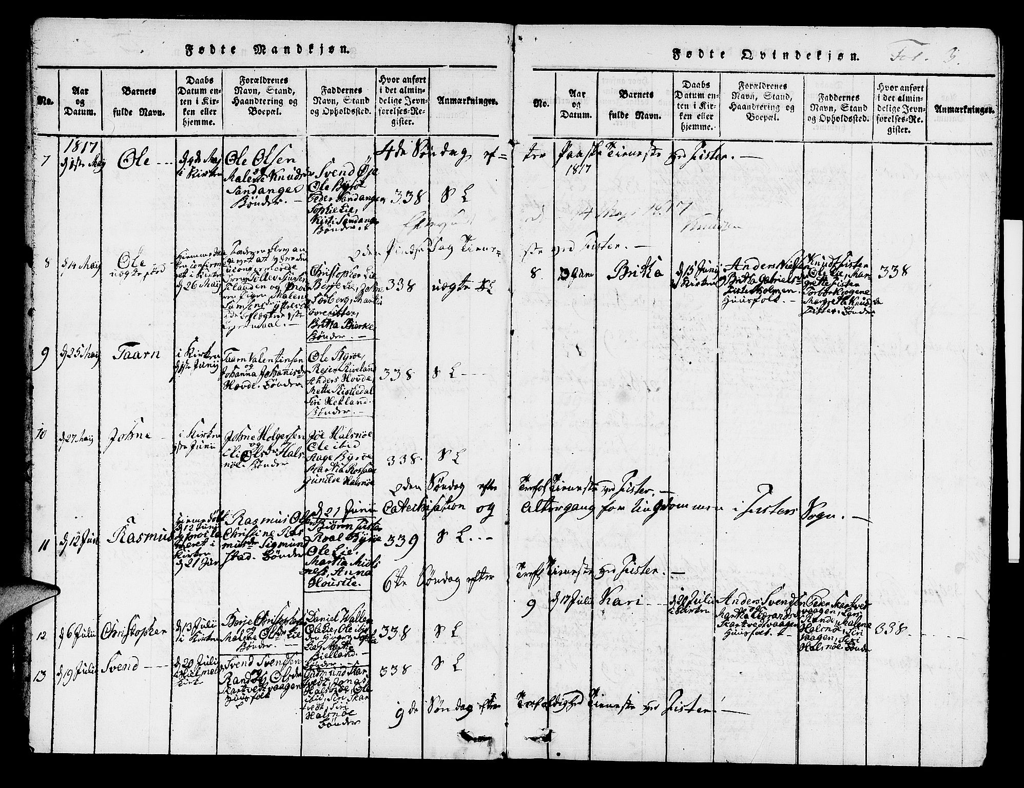 Hjelmeland sokneprestkontor, SAST/A-101843/01/IV/L0004: Parish register (official) no. A 4, 1816-1834, p. 3