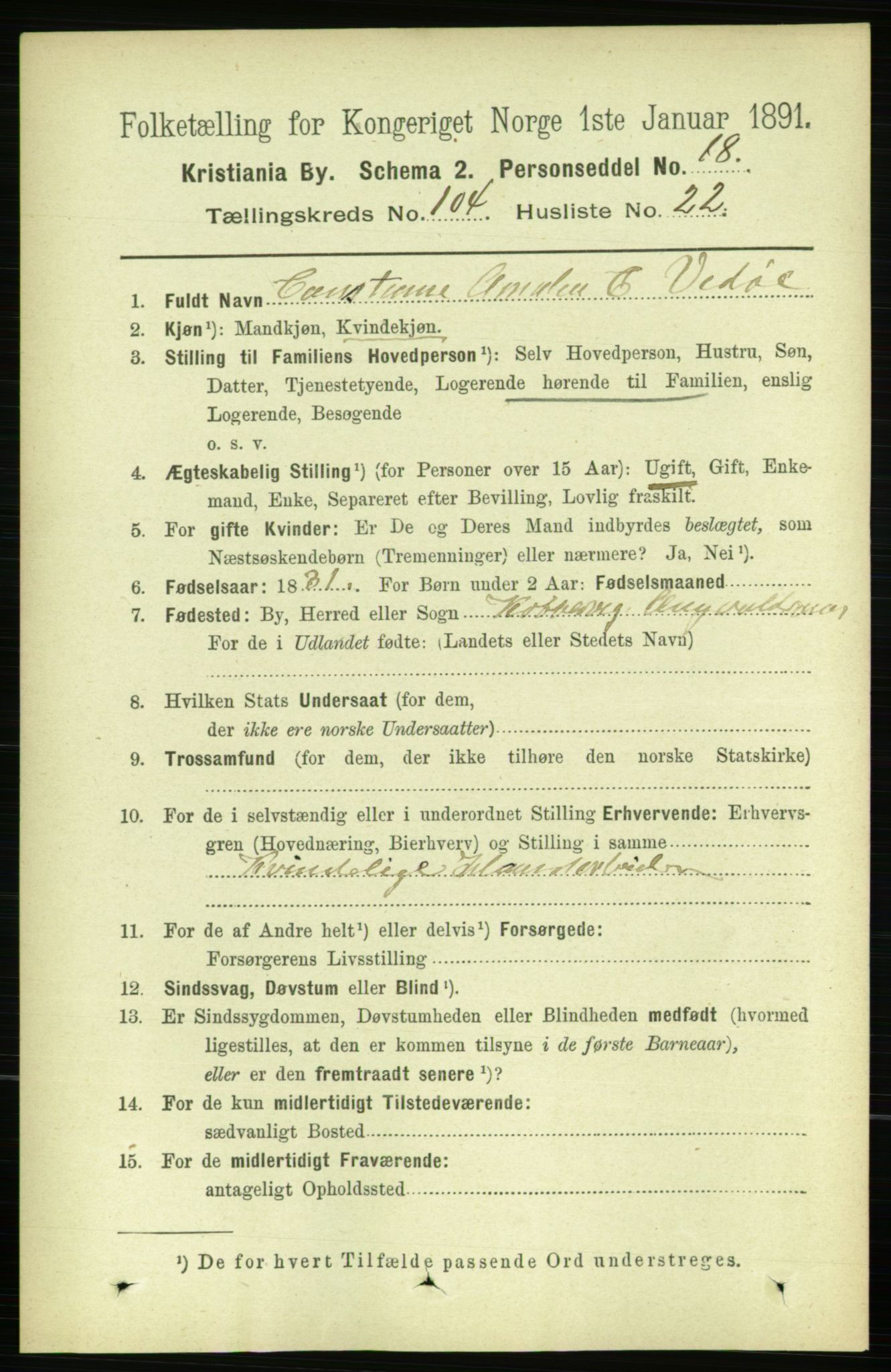 RA, 1891 census for 0301 Kristiania, 1891, p. 52620