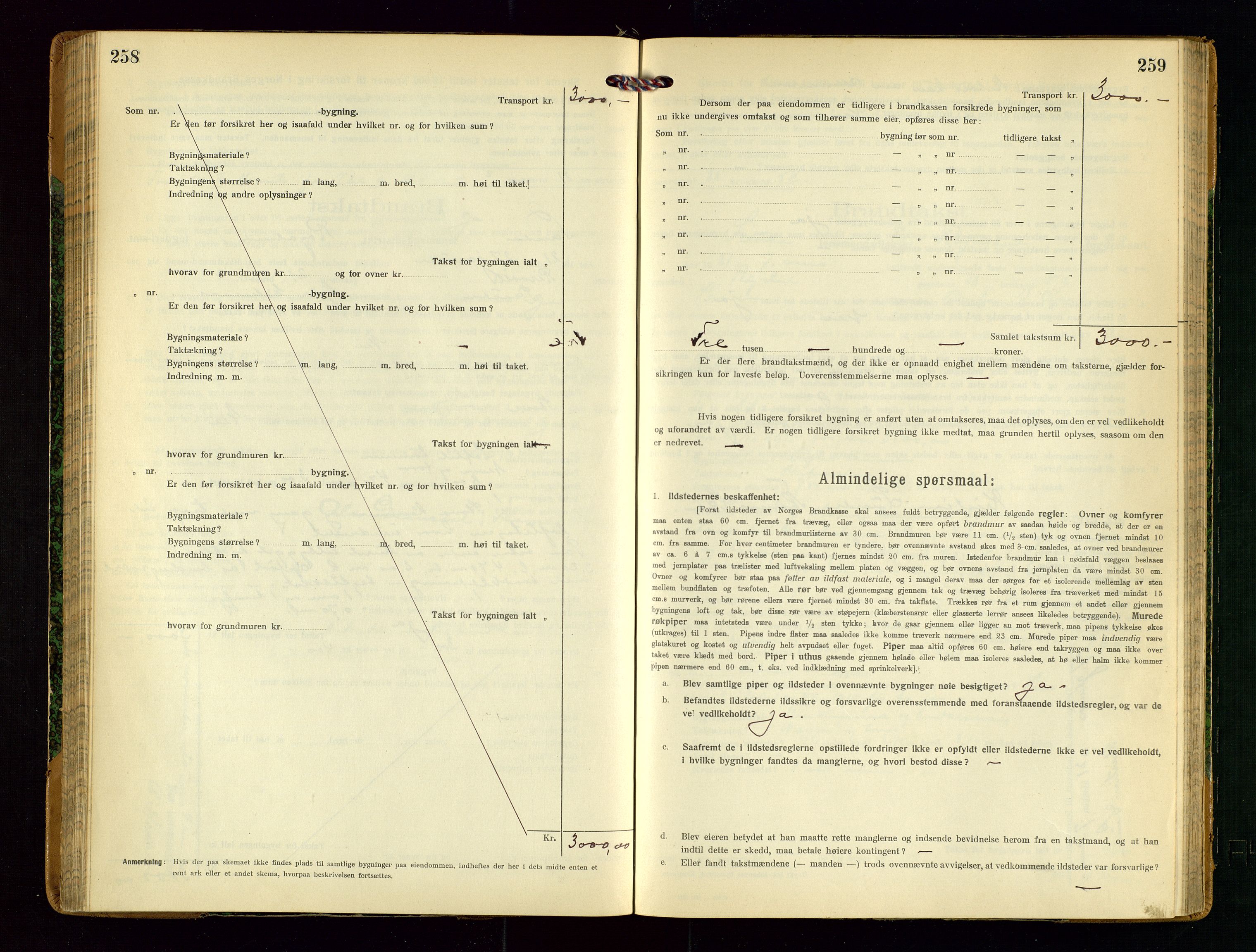 Sauda lensmannskontor, AV/SAST-A-100177/Gob/L0002: Branntakstprotokoll - skjematakst, 1916-1928, p. 258-259