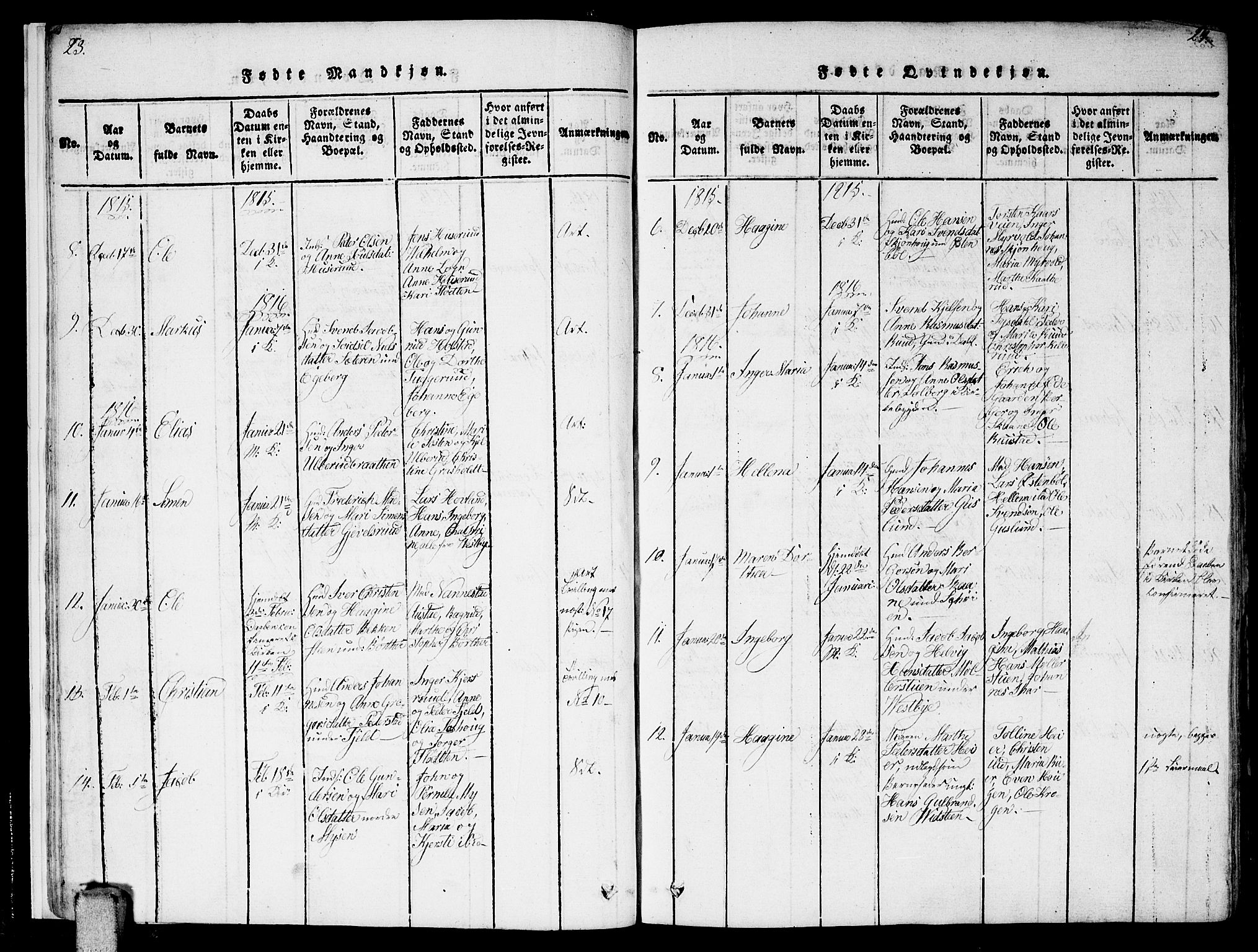 Enebakk prestekontor Kirkebøker, AV/SAO-A-10171c/F/Fa/L0006: Parish register (official) no. I 6, 1815-1832, p. 23-24