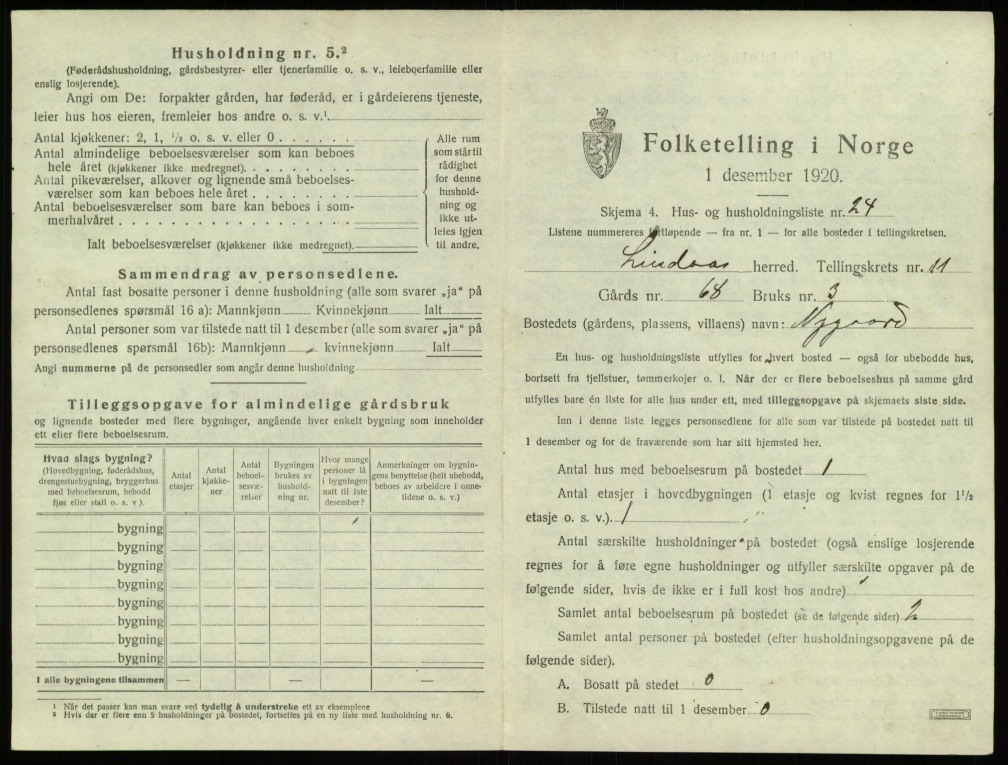 SAB, 1920 census for Lindås, 1920, p. 761