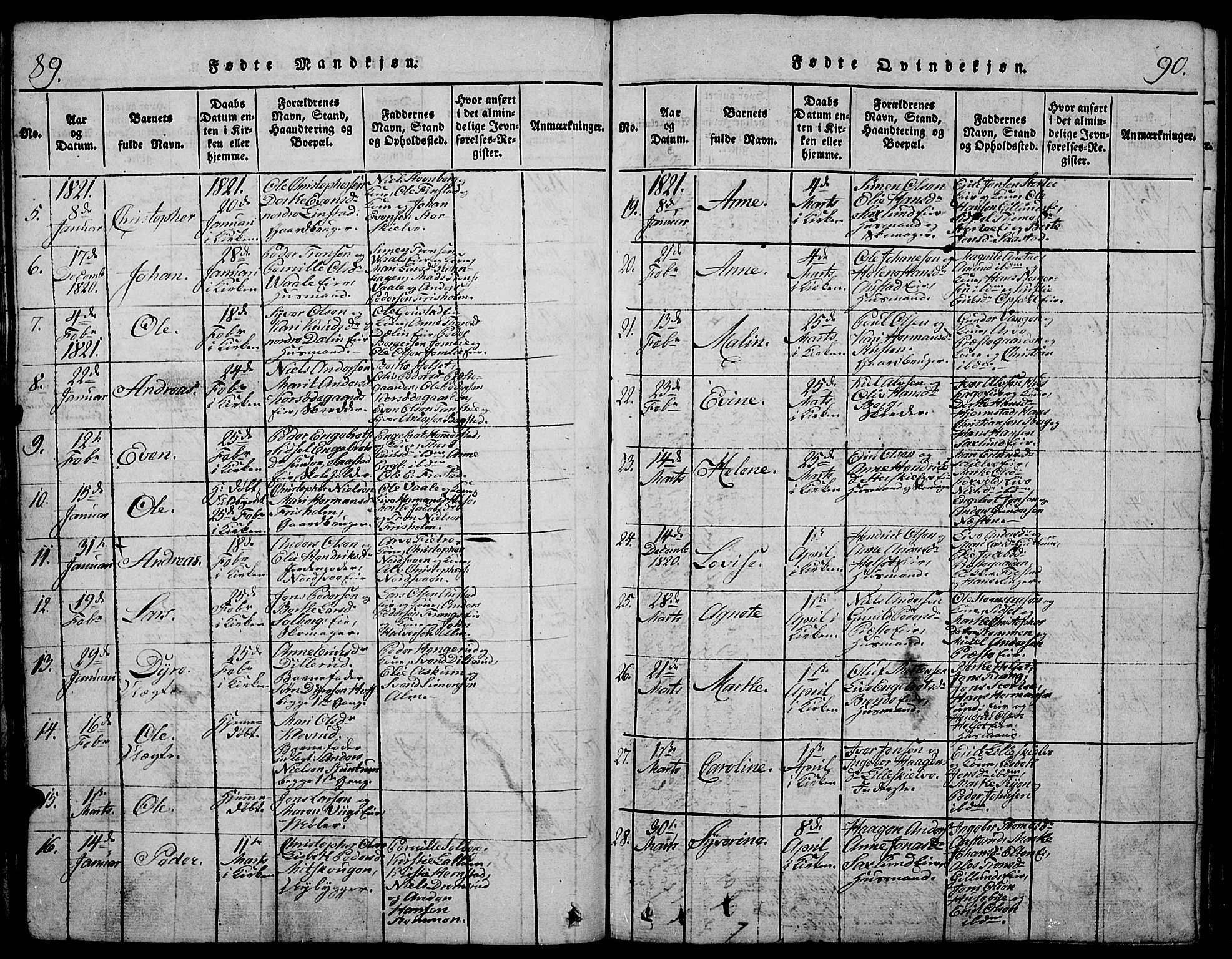 Stange prestekontor, SAH/PREST-002/K/L0008: Parish register (official) no. 8, 1814-1825, p. 89-90
