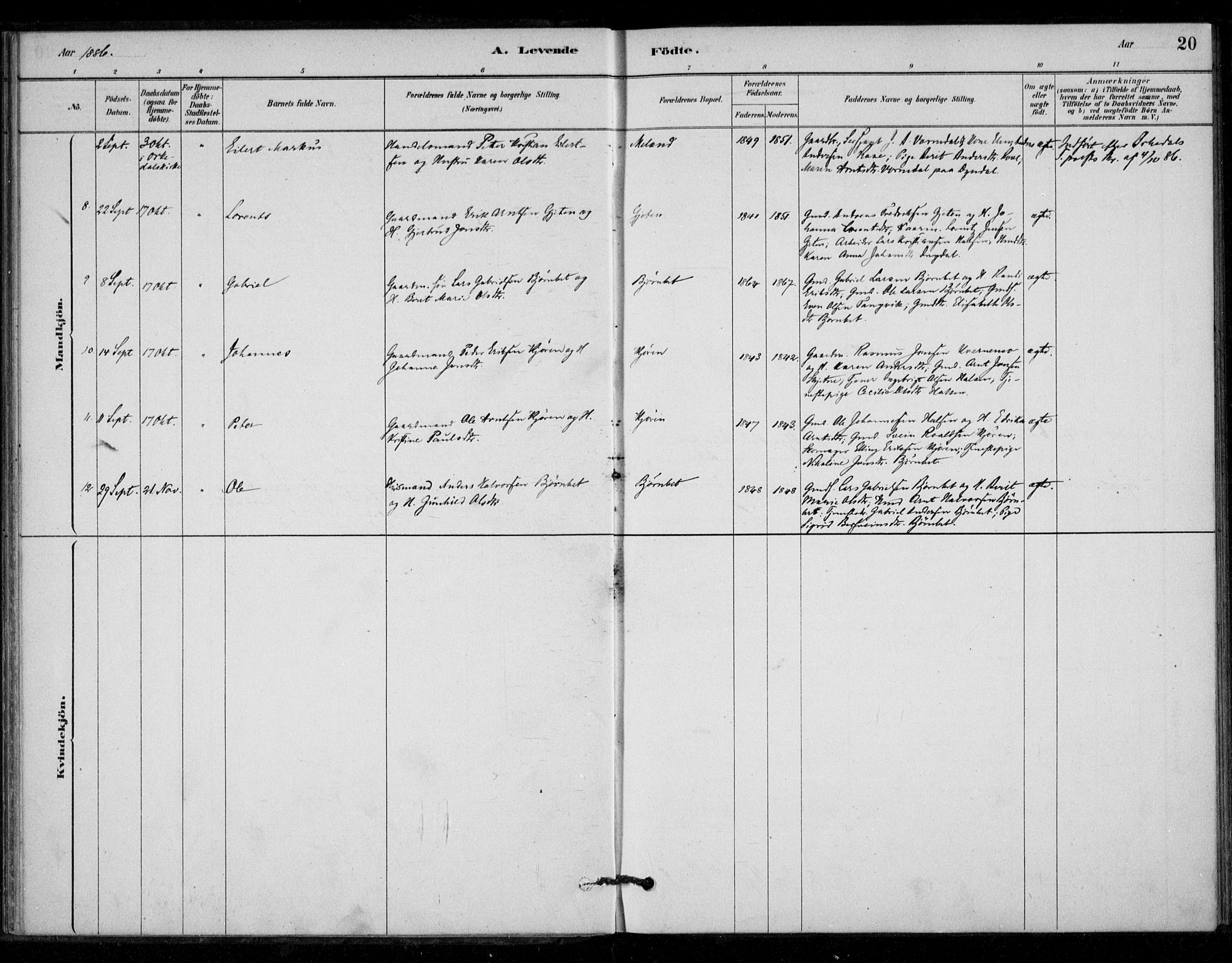 Ministerialprotokoller, klokkerbøker og fødselsregistre - Sør-Trøndelag, AV/SAT-A-1456/670/L0836: Parish register (official) no. 670A01, 1879-1904, p. 20