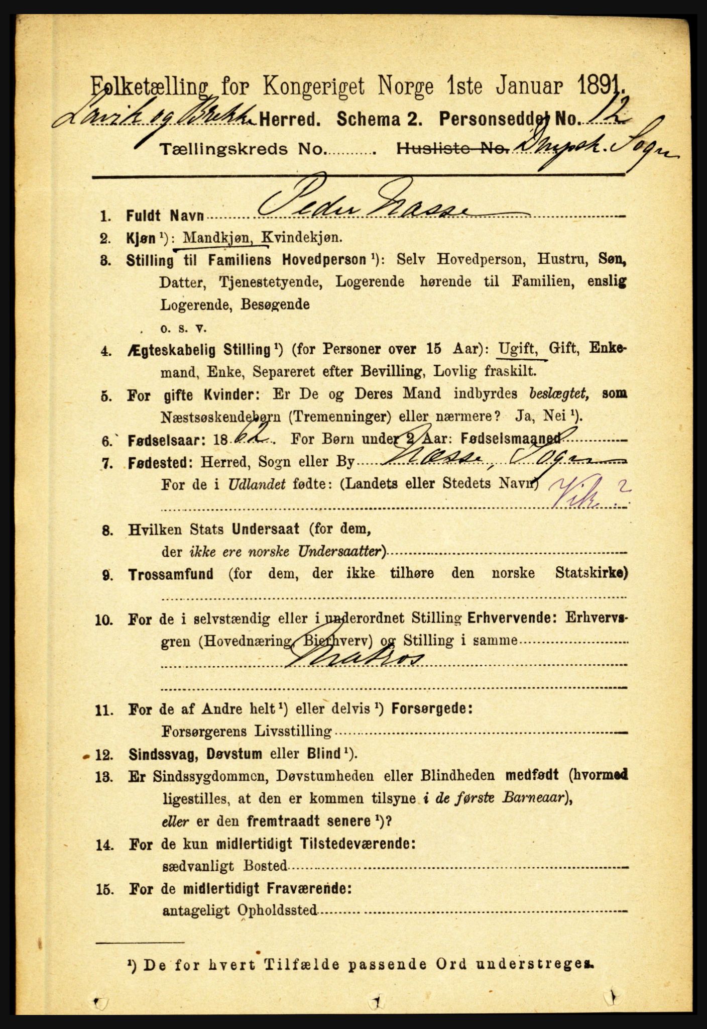 RA, 1891 census for 1415 Lavik og Brekke, 1891, p. 2689