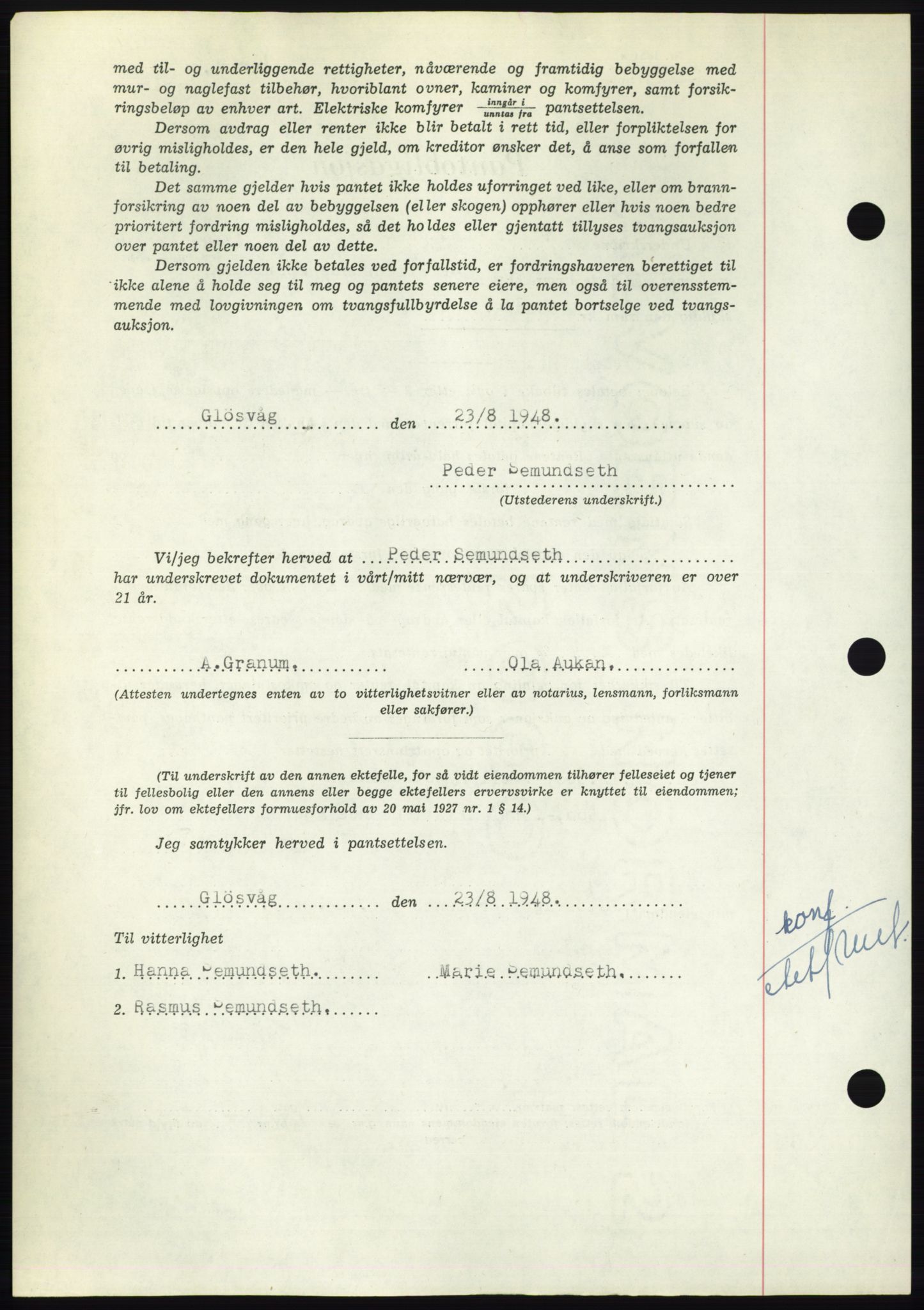 Nordmøre sorenskriveri, AV/SAT-A-4132/1/2/2Ca: Mortgage book no. B99, 1948-1948, Diary no: : 2392/1948