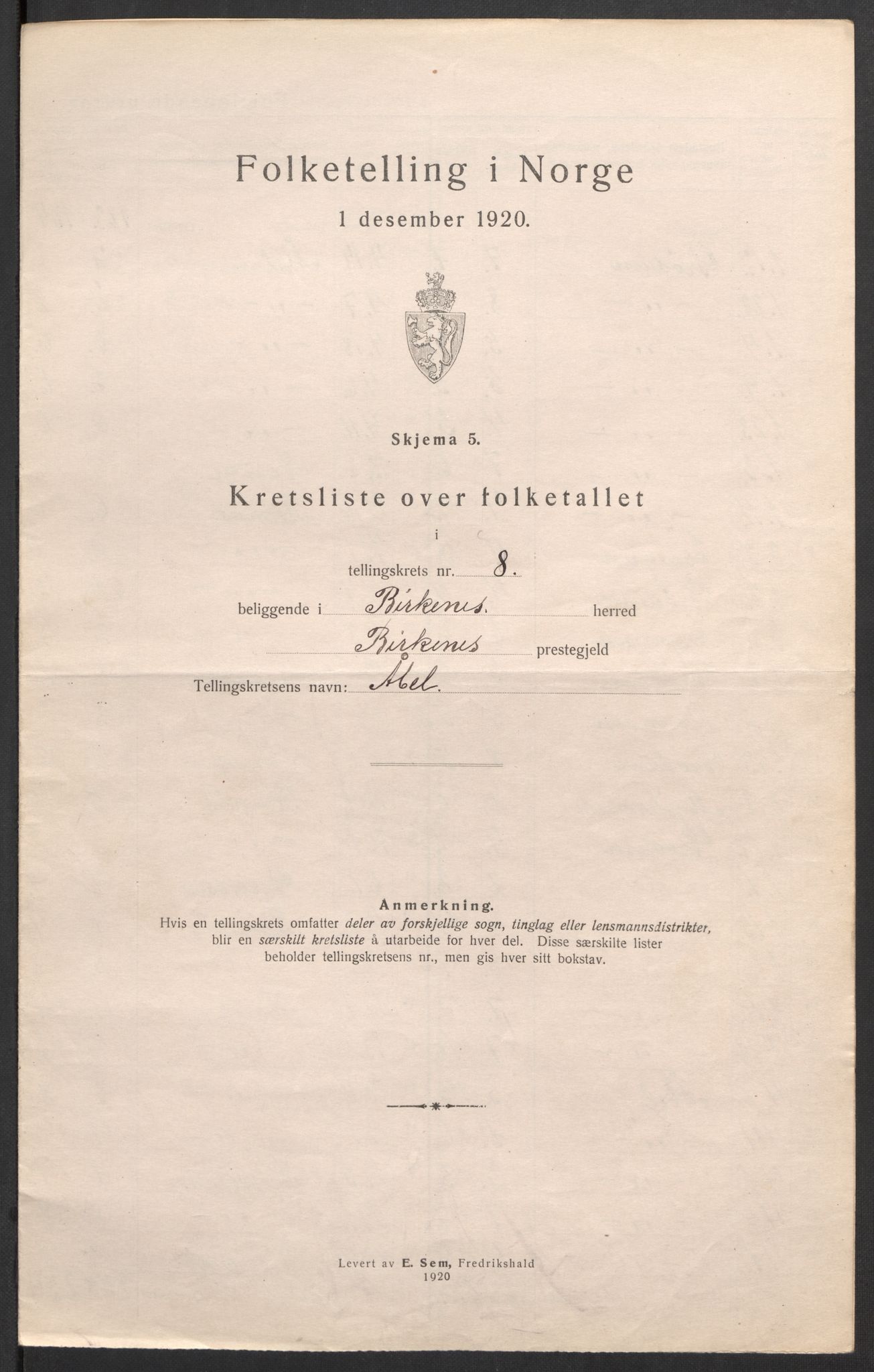 SAK, 1920 census for Birkenes, 1920, p. 28