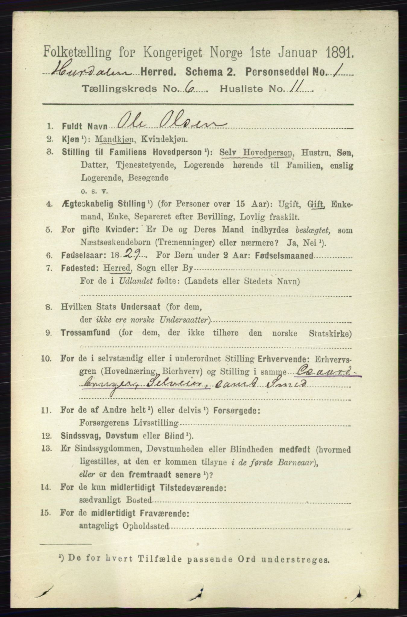 RA, 1891 census for 0239 Hurdal, 1891, p. 2250