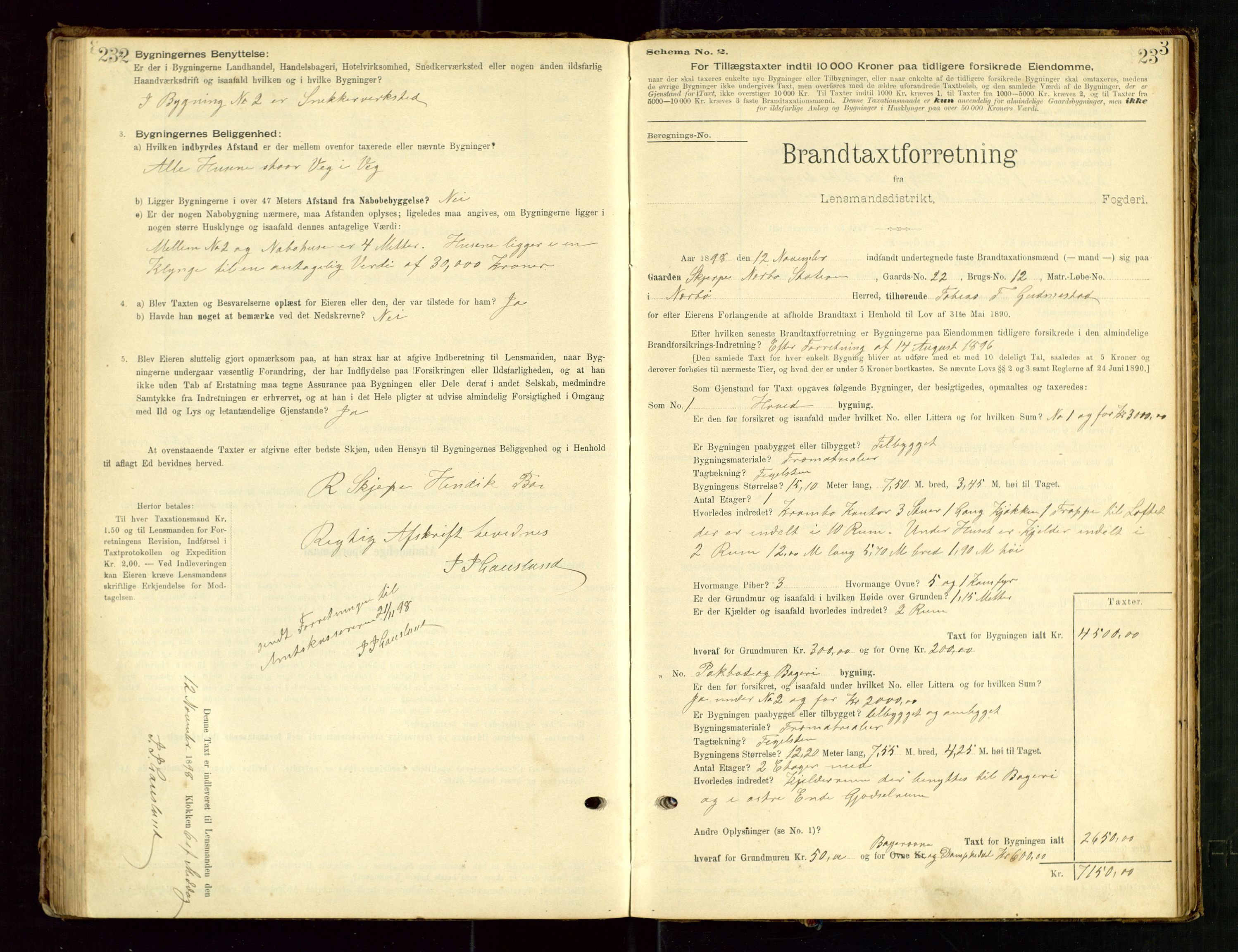 Hå lensmannskontor, SAST/A-100456/Goa/L0003: Takstprotokoll (skjema), 1895-1911, p. 232-233