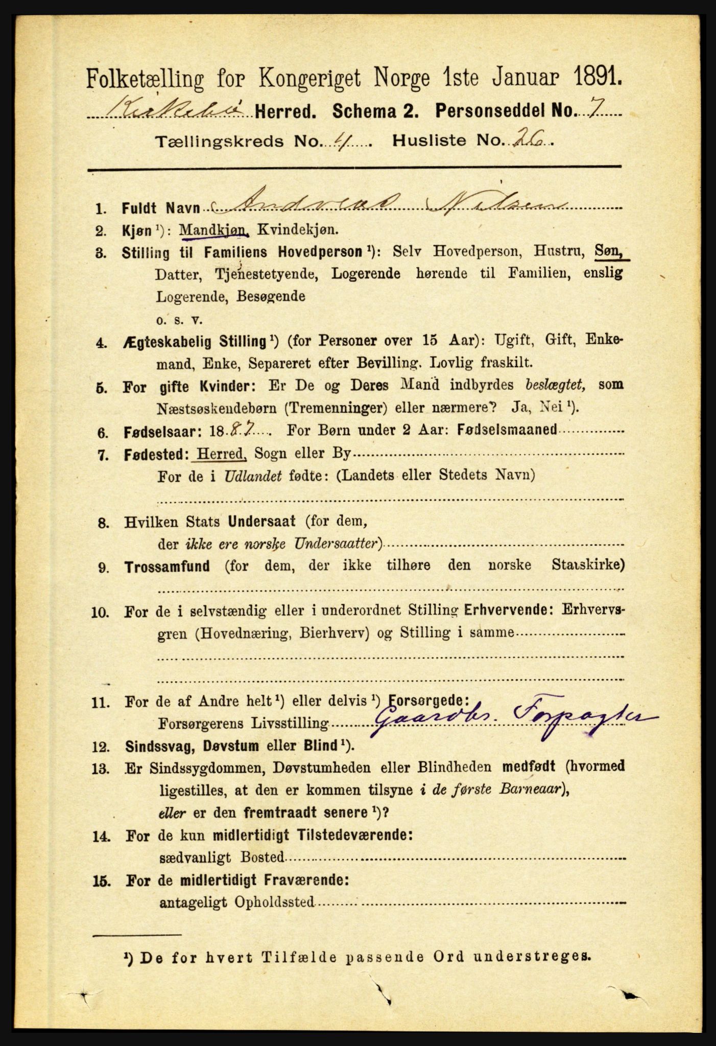 RA, 1891 census for 1416 Kyrkjebø, 1891, p. 1006