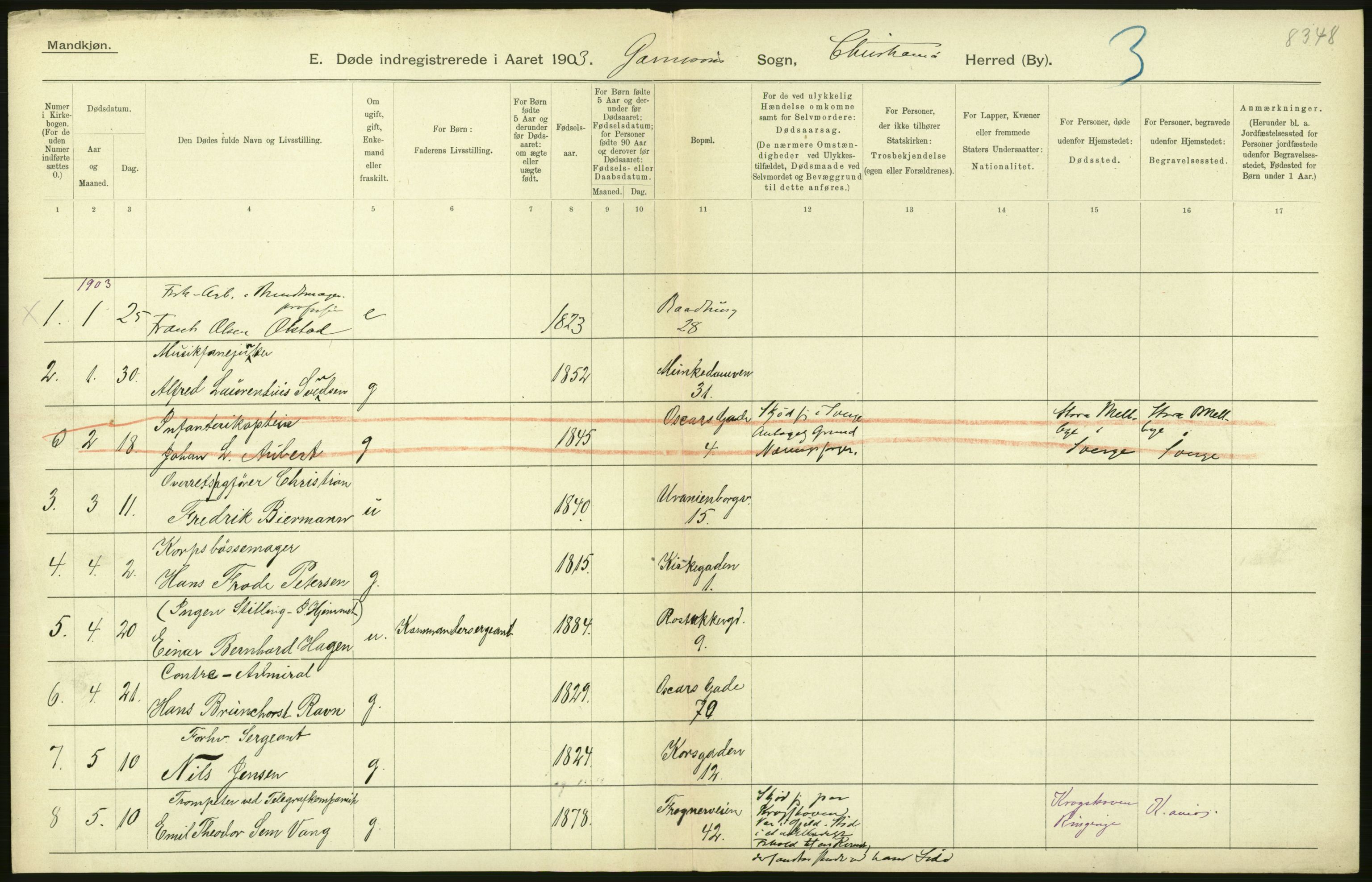 Statistisk sentralbyrå, Sosiodemografiske emner, Befolkning, AV/RA-S-2228/D/Df/Dfa/Dfaa/L0004: Kristiania: Gifte, døde, 1903, p. 266