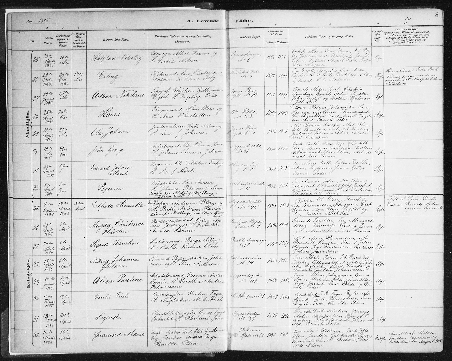 Johanneskirken sokneprestembete, AV/SAB-A-76001/H/Haa/L0001: Parish register (official) no. A 1, 1885-1900, p. 8