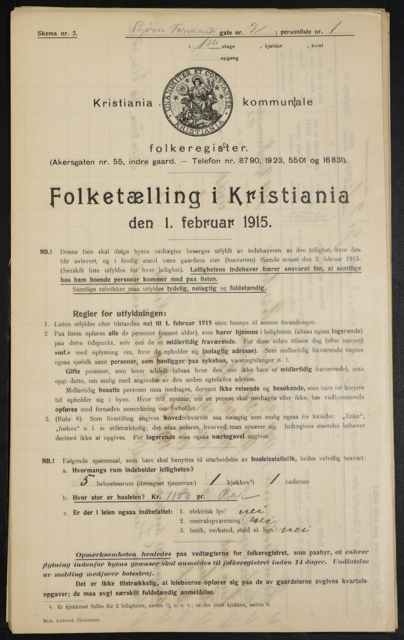 OBA, Municipal Census 1915 for Kristiania, 1915, p. 6613