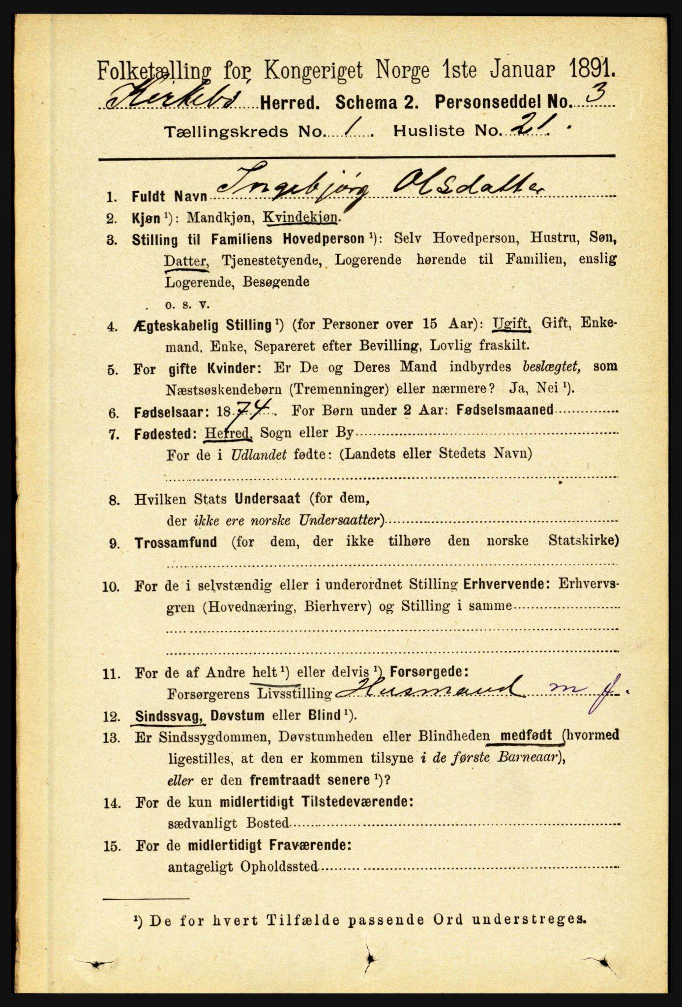 RA, 1891 census for 1416 Kyrkjebø, 1891, p. 185