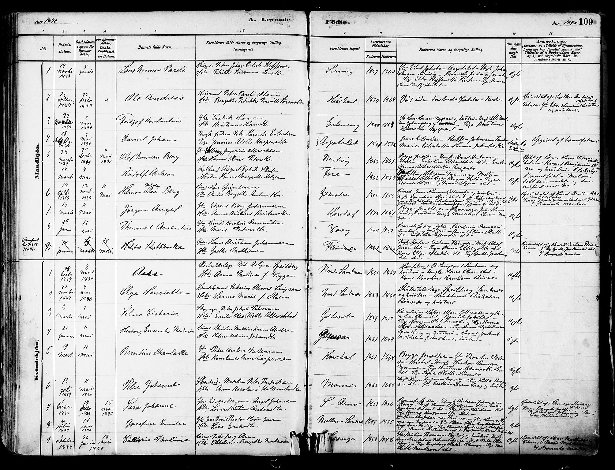 Ministerialprotokoller, klokkerbøker og fødselsregistre - Nordland, AV/SAT-A-1459/805/L0099: Parish register (official) no. 805A06, 1880-1891, p. 109