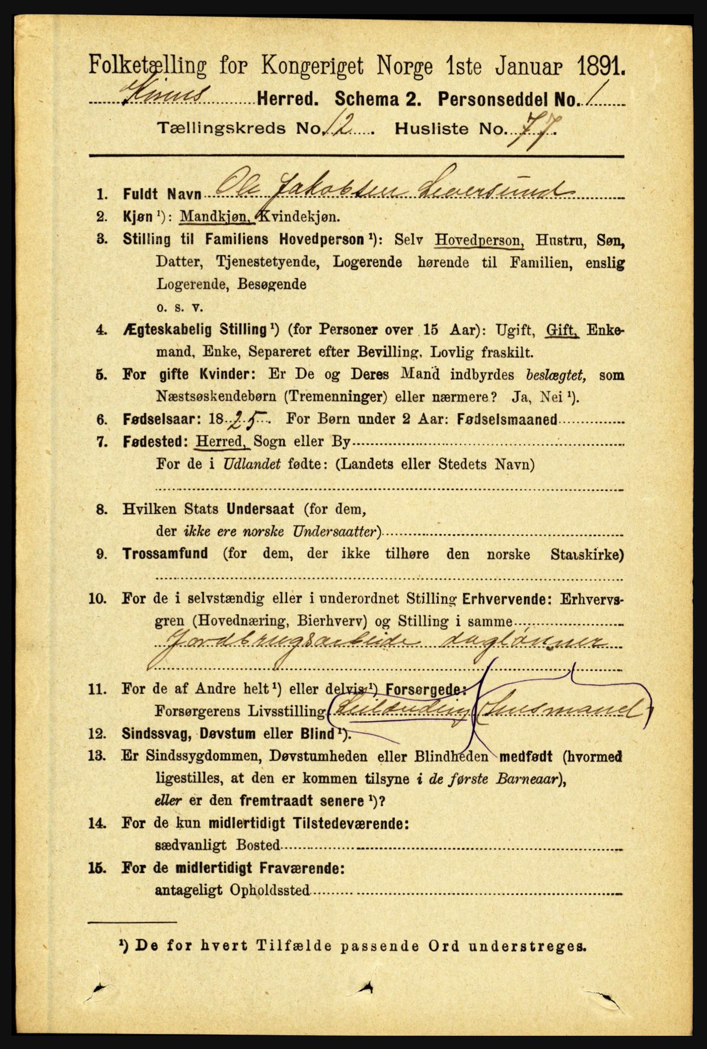 RA, 1891 census for 1437 Kinn, 1891, p. 4990