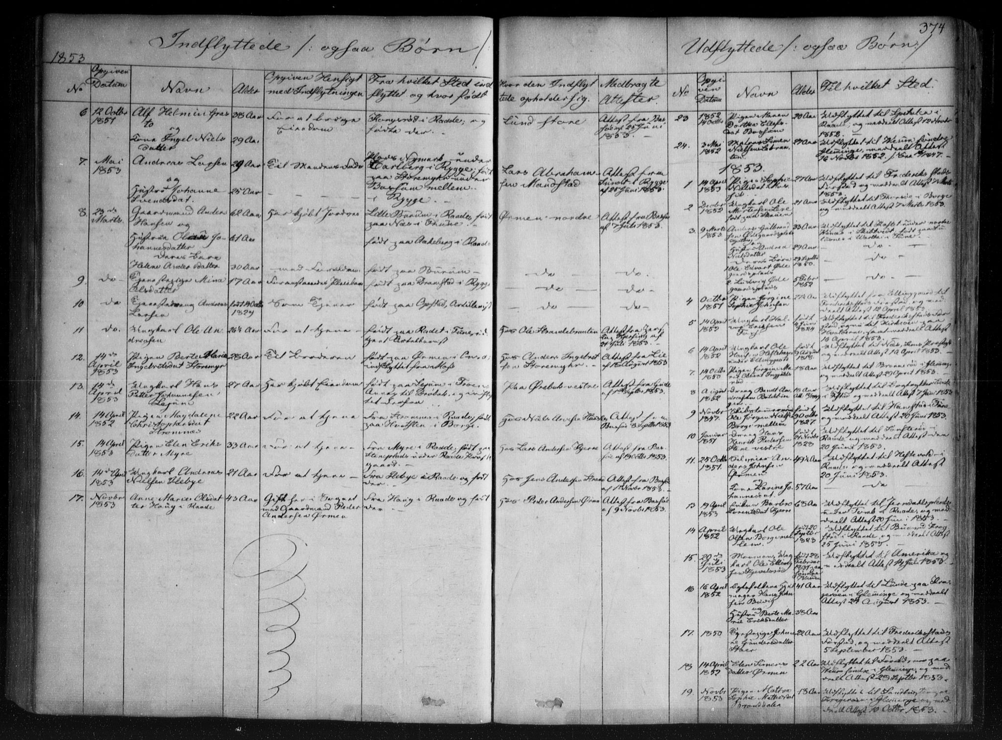 Onsøy prestekontor Kirkebøker, AV/SAO-A-10914/F/Fa/L0003: Parish register (official) no. I 3, 1841-1860, p. 374