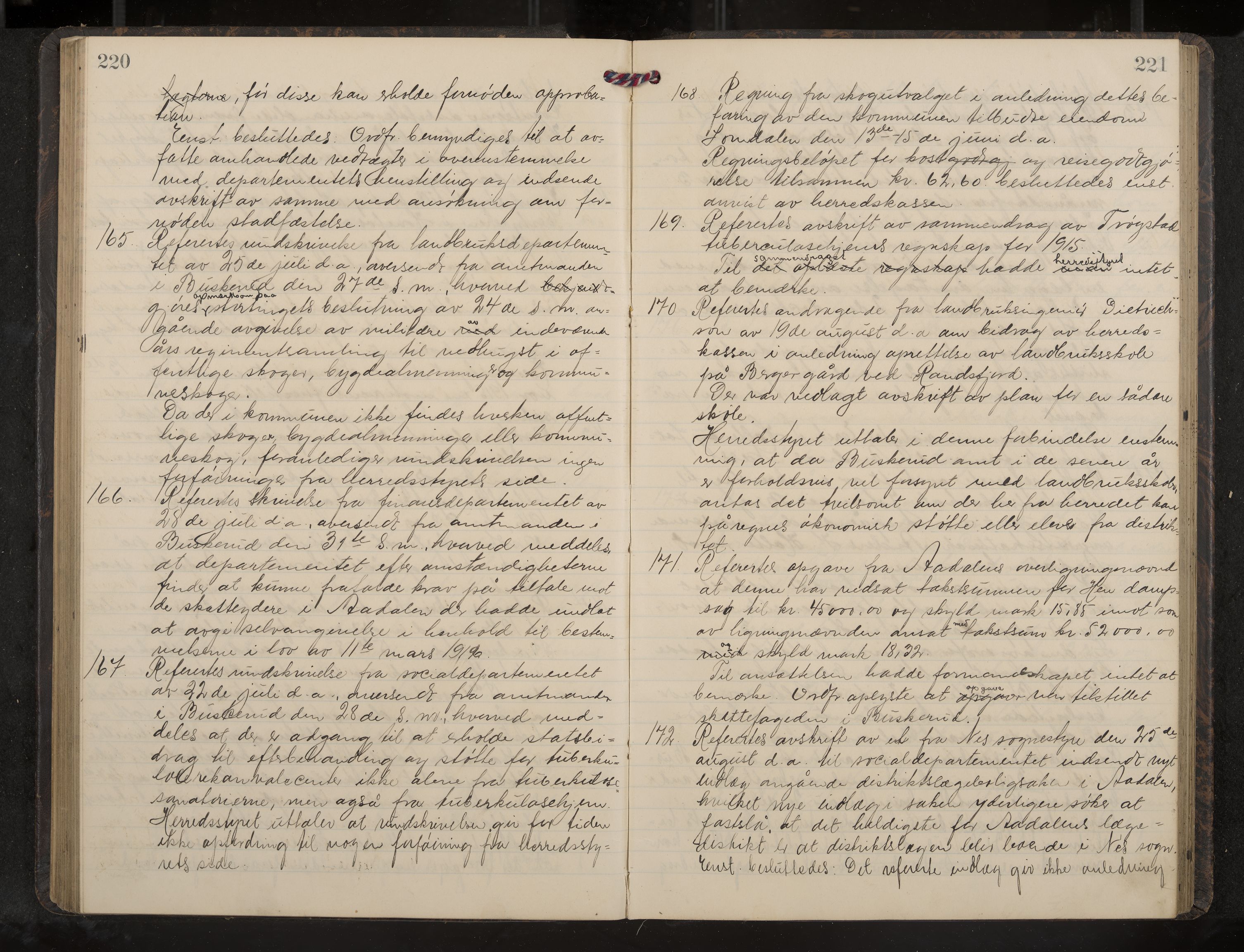 Ådal formannskap og sentraladministrasjon, IKAK/0614021/A/Aa/L0004: Møtebok, 1914-1918, p. 220-221