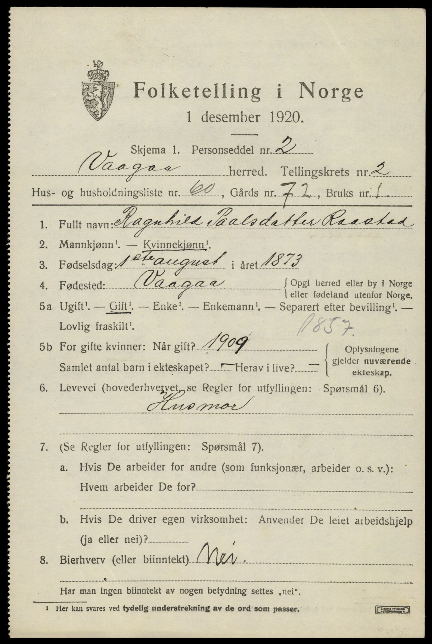 SAH, 1920 census for Vågå, 1920, p. 2676