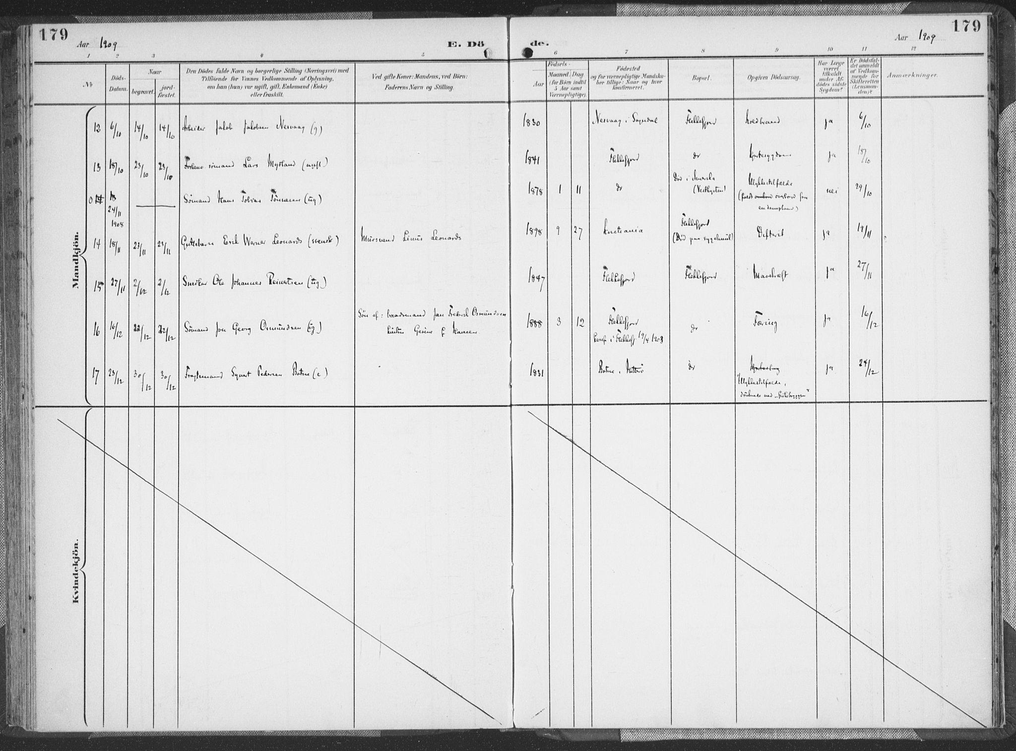 Flekkefjord sokneprestkontor, AV/SAK-1111-0012/F/Fa/Faa/L0002: Parish register (official) no. A 2, 1900-1912, p. 179