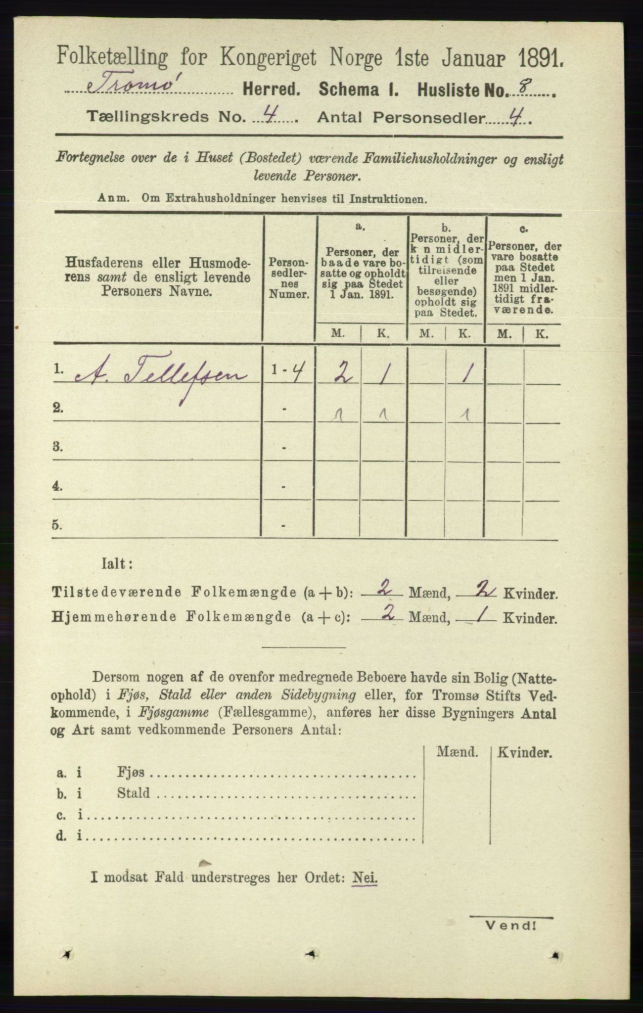 RA, 1891 census for 0921 Tromøy, 1891, p. 1364