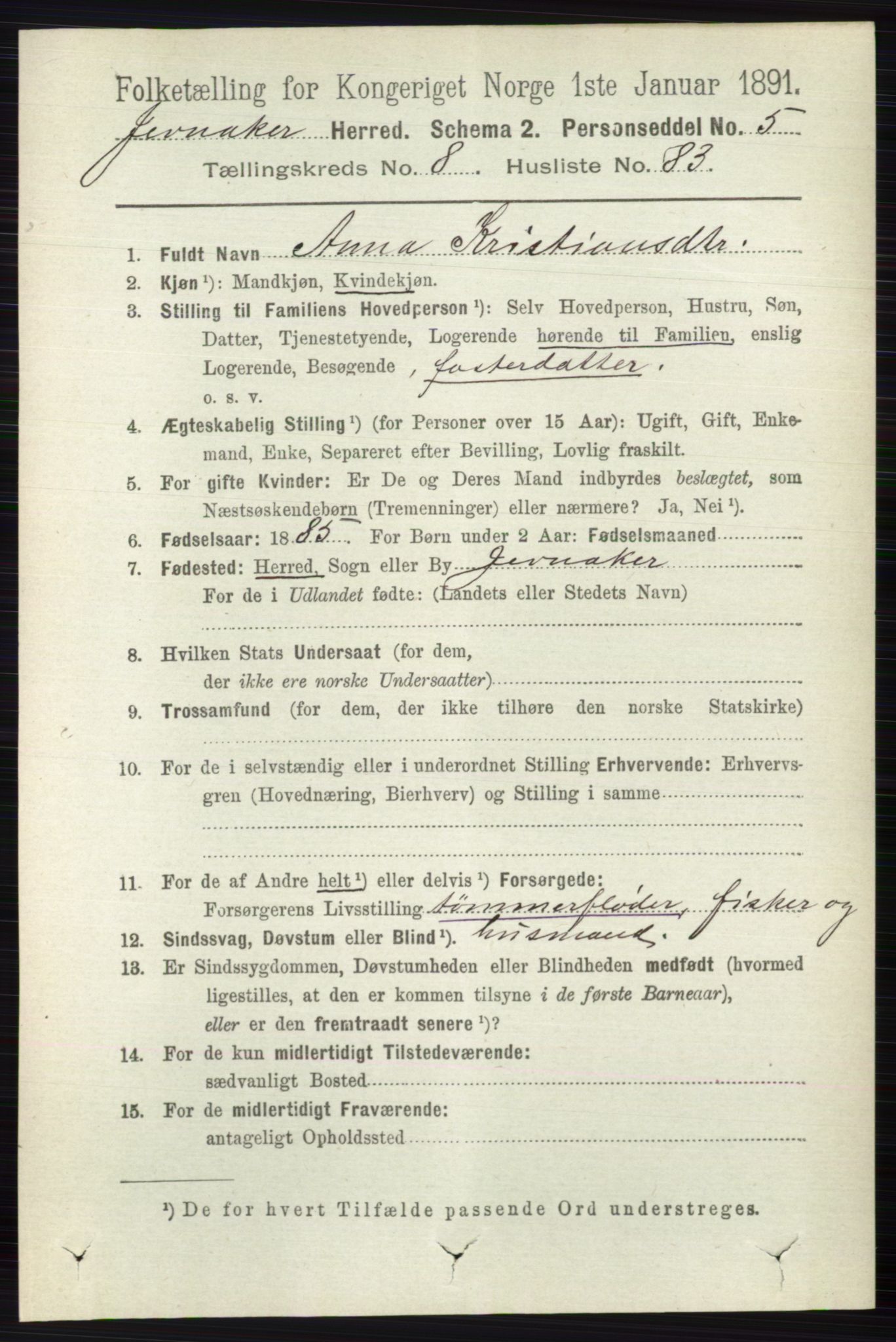 RA, 1891 census for 0532 Jevnaker, 1891, p. 4866